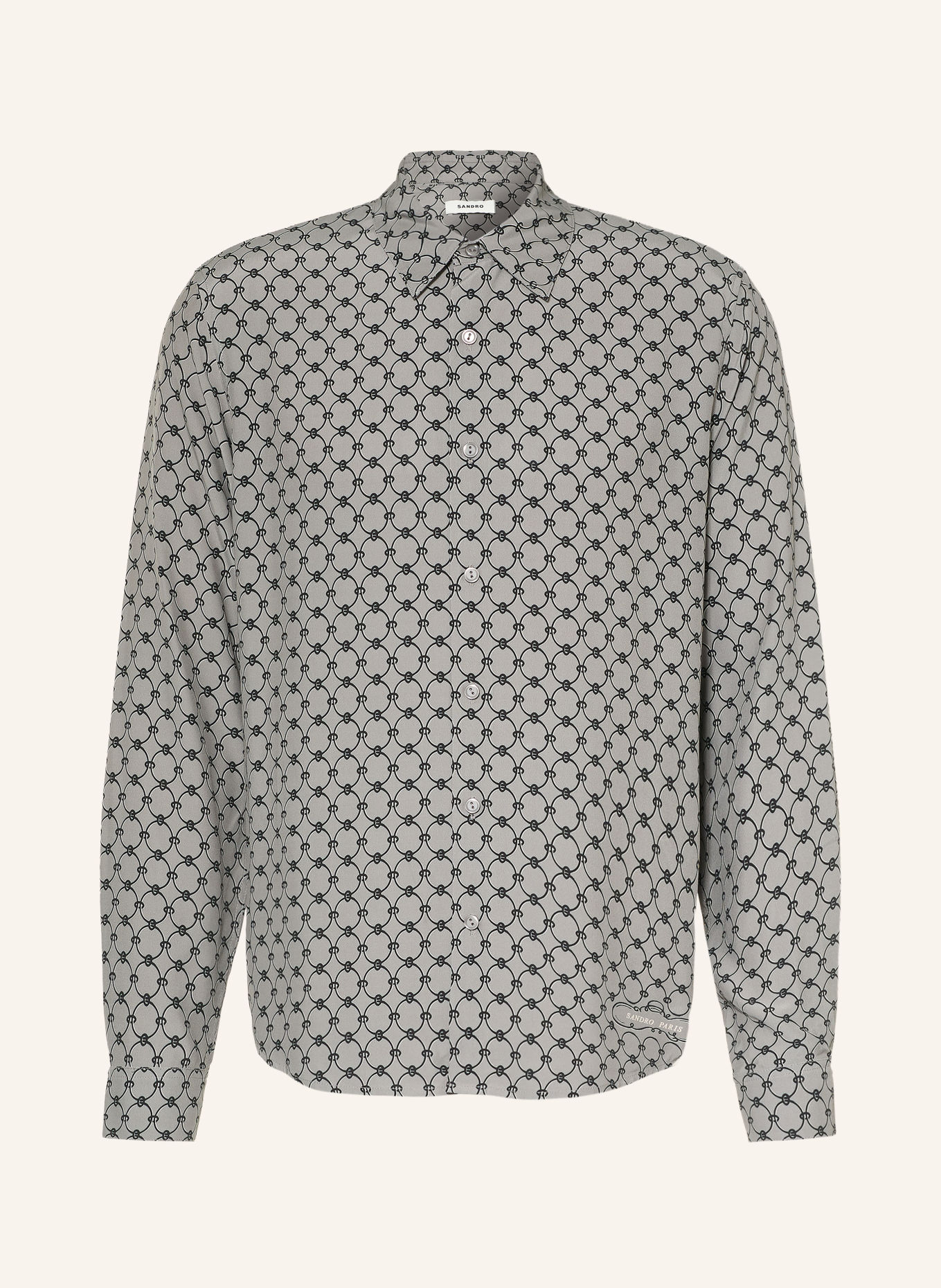 SANDRO Satinhemd Comfort Fit: GRAU / WEISS / SCHWARZ