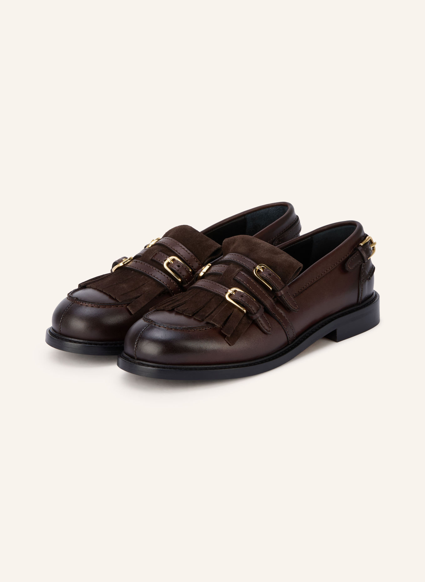 SANDRO Loafersy: CIEMNOBRĄZOWY / ZŁOTY
