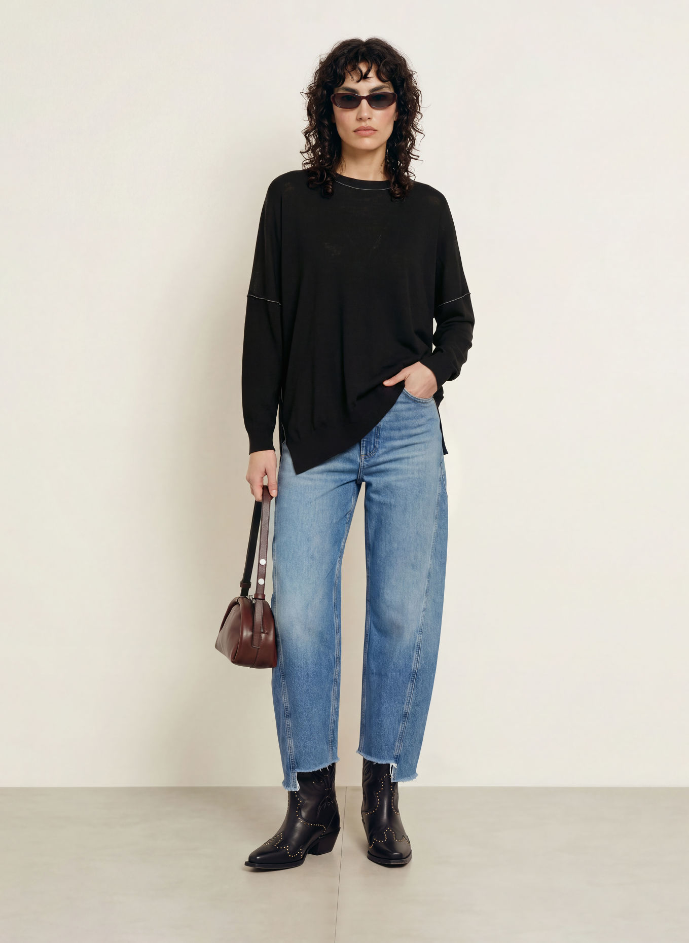 ALLSAINTS MARTEL Oversized Sweater Made of Merino Wool: BLACK / WHITE