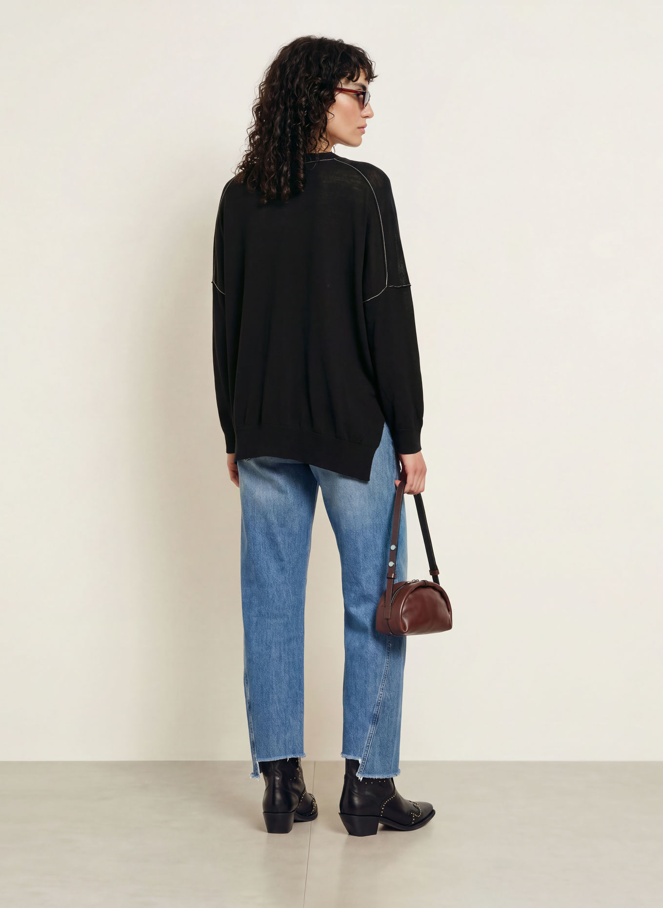 ALLSAINTS MARTEL Oversized Sweater Made of Merino Wool: BLACK / WHITE
