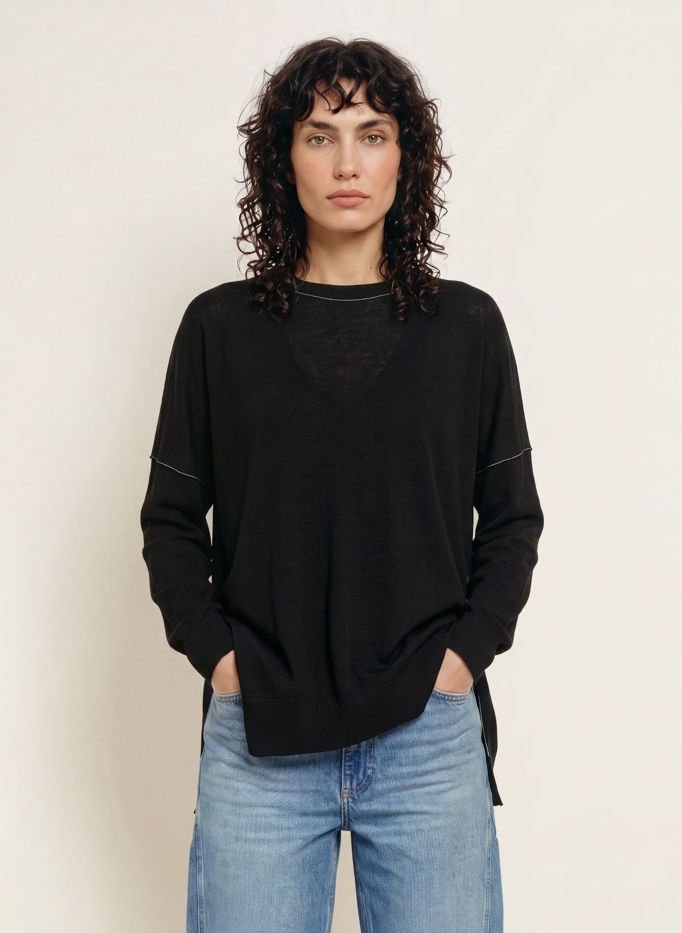 ALLSAINTS MARTEL Oversized Sweater Made of Merino Wool: BLACK / WHITE