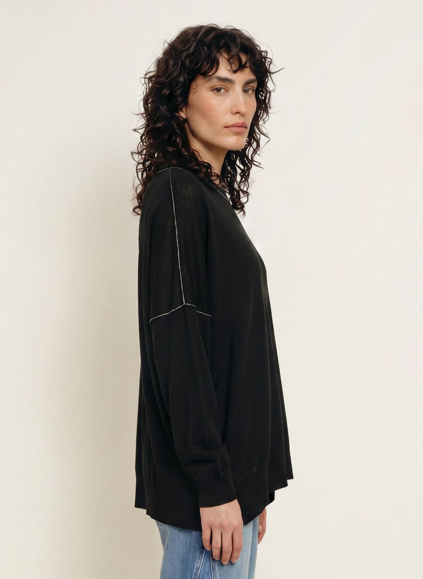 ALLSAINTS MARTEL Oversized Sweater Made of Merino Wool: BLACK / WHITE