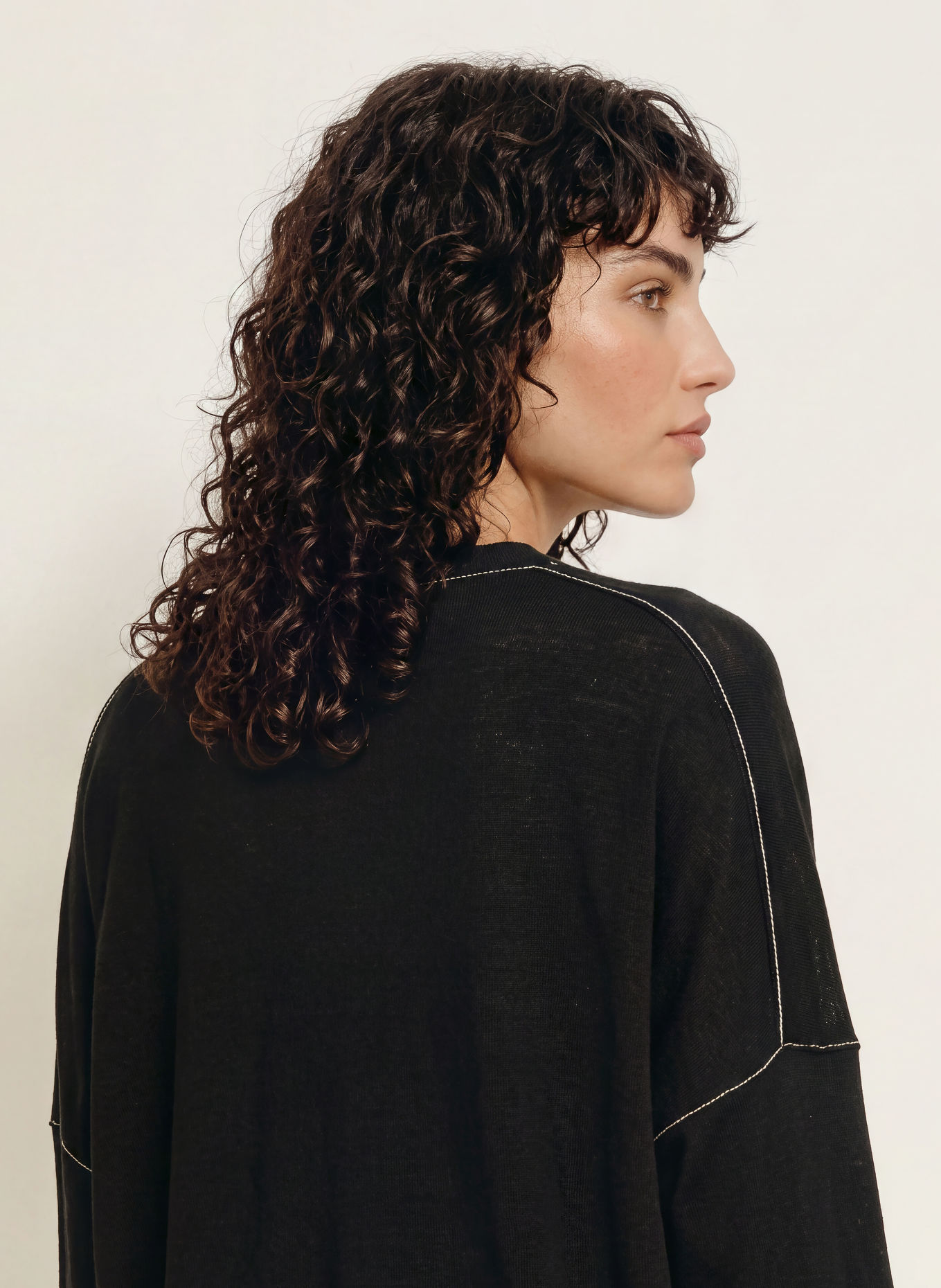 ALLSAINTS MARTEL Oversized Sweater Made of Merino Wool: BLACK / WHITE