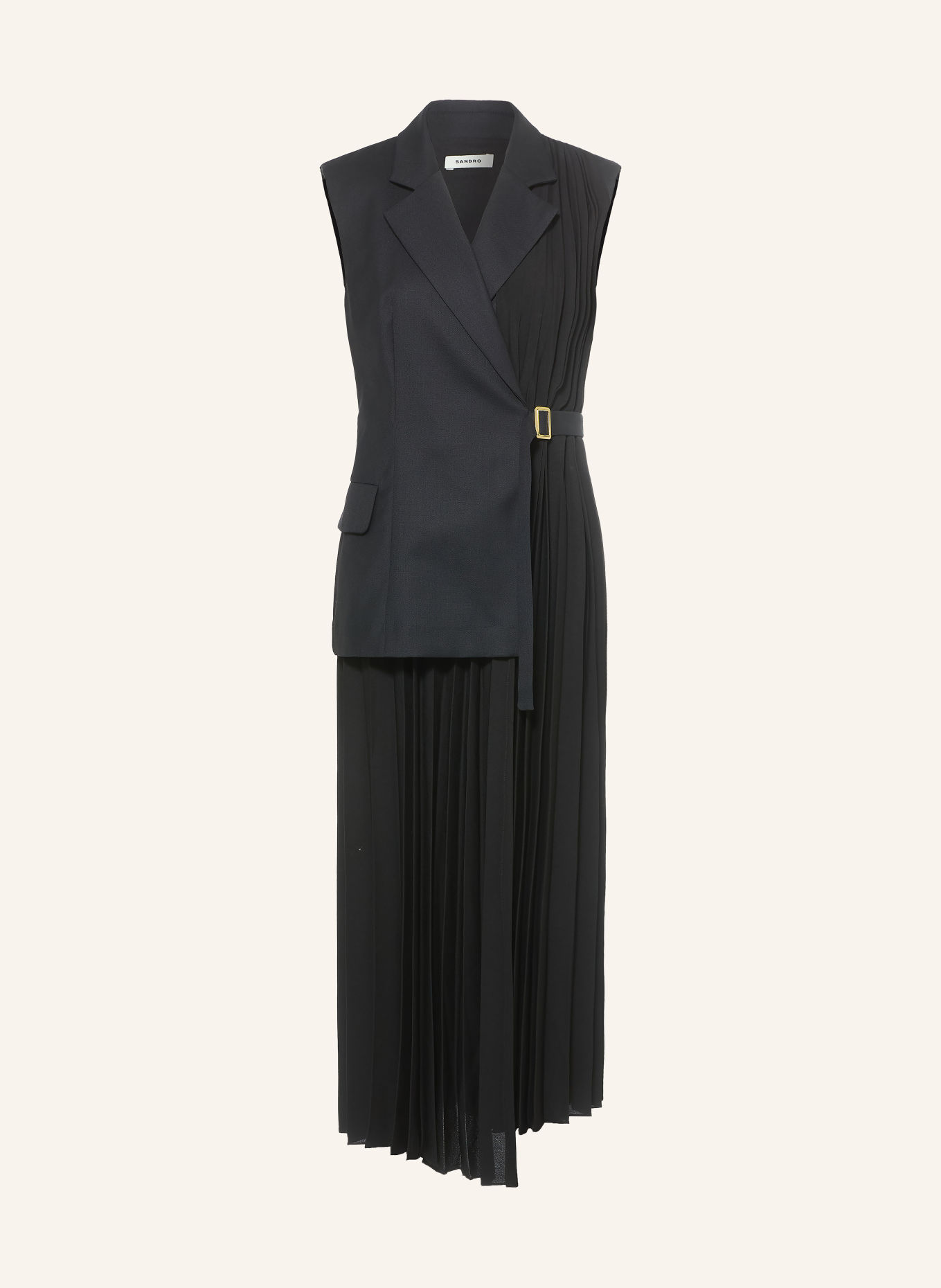 SANDRO Wickelkleid im Materialmix mit Plissees: SCHWARZ