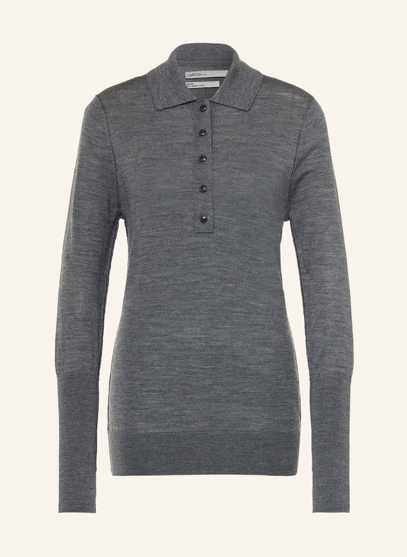 ALLSAINTS Gebreid poloshirt MARTEL van merinowol: DONKERGRIJS