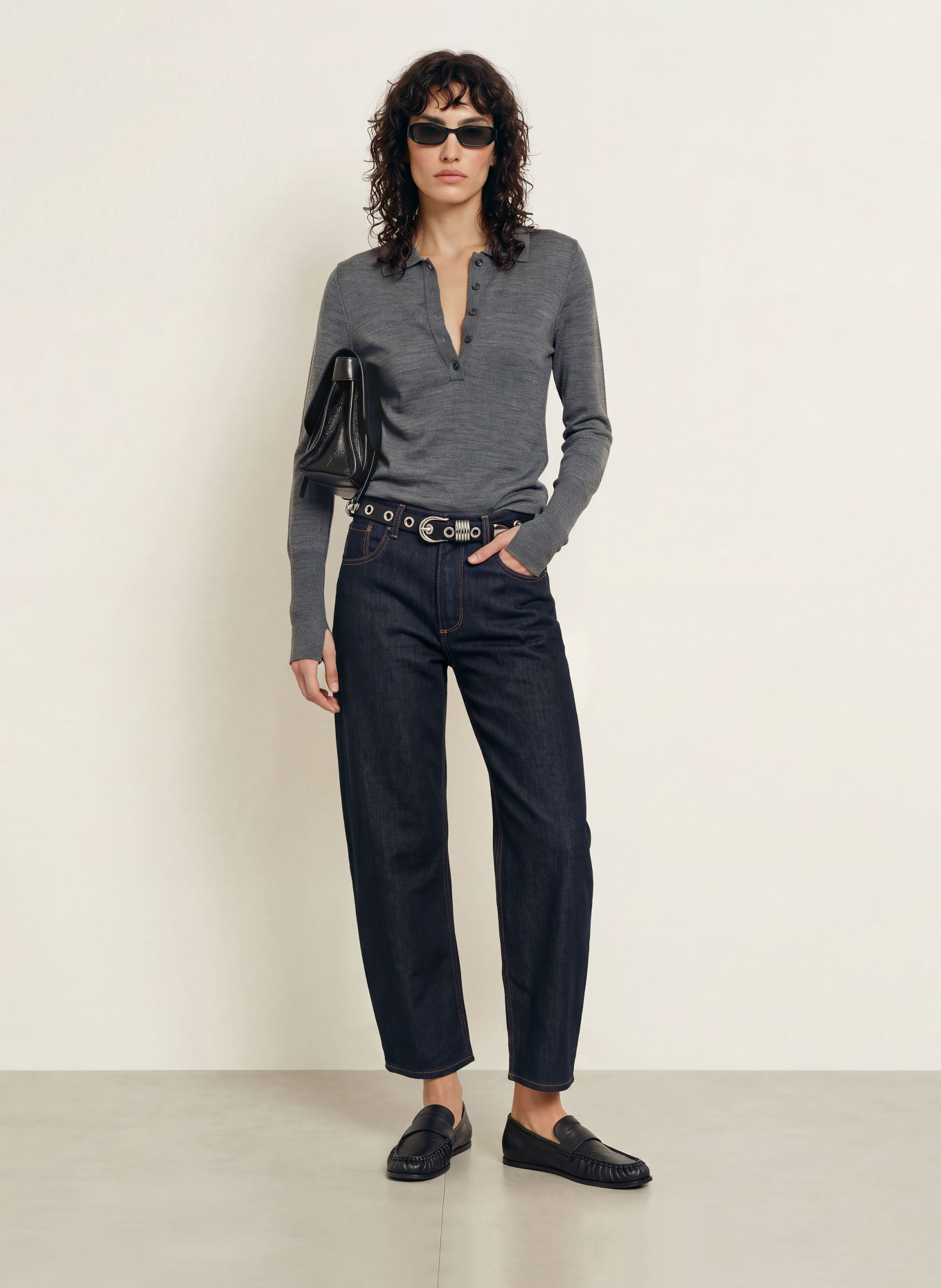 ALLSAINTS Gebreid poloshirt MARTEL van merinowol: DONKERGRIJS