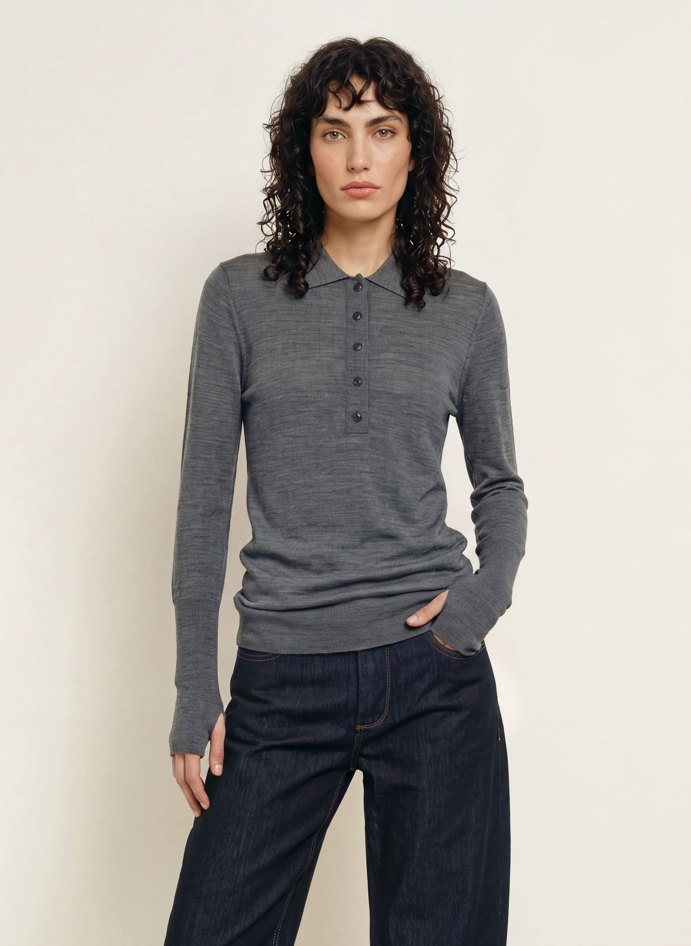 ALLSAINTS Gebreid poloshirt MARTEL van merinowol: DONKERGRIJS