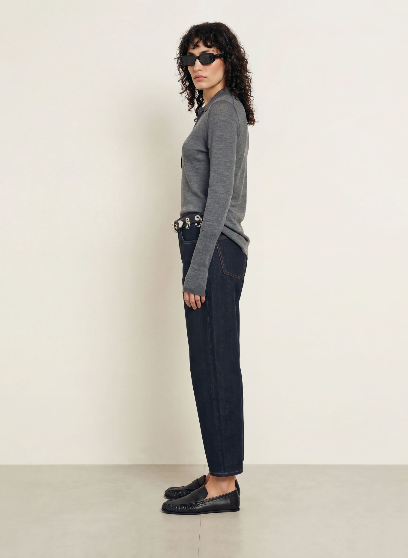 ALLSAINTS Gebreid poloshirt MARTEL van merinowol: DONKERGRIJS