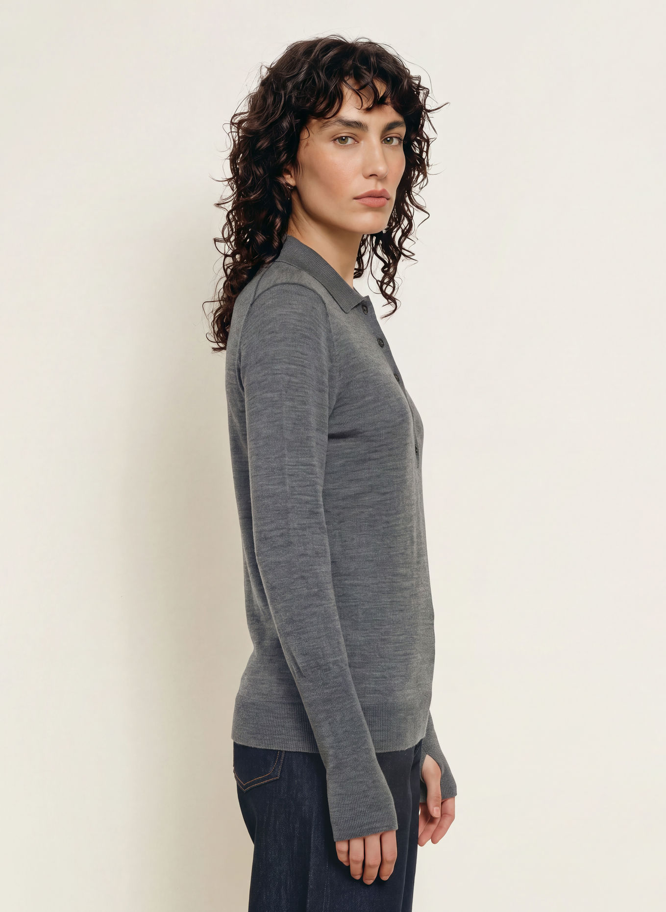 ALLSAINTS Gebreid poloshirt MARTEL van merinowol: DONKERGRIJS