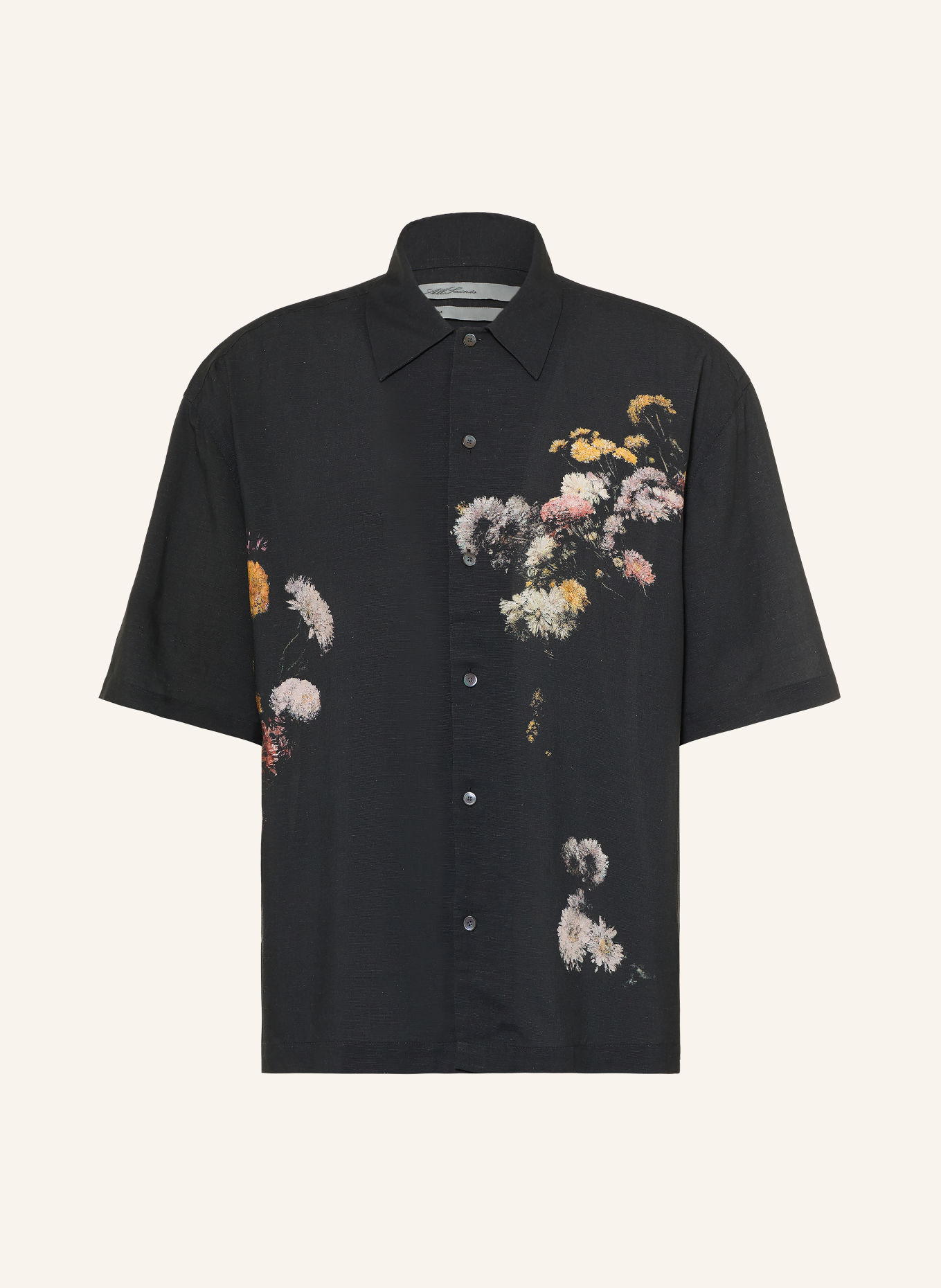 ALLSAINTS Kurzarm-Hemd FLEUR SAINT Comfort Fit: SCHWARZ / ROSA / GELB