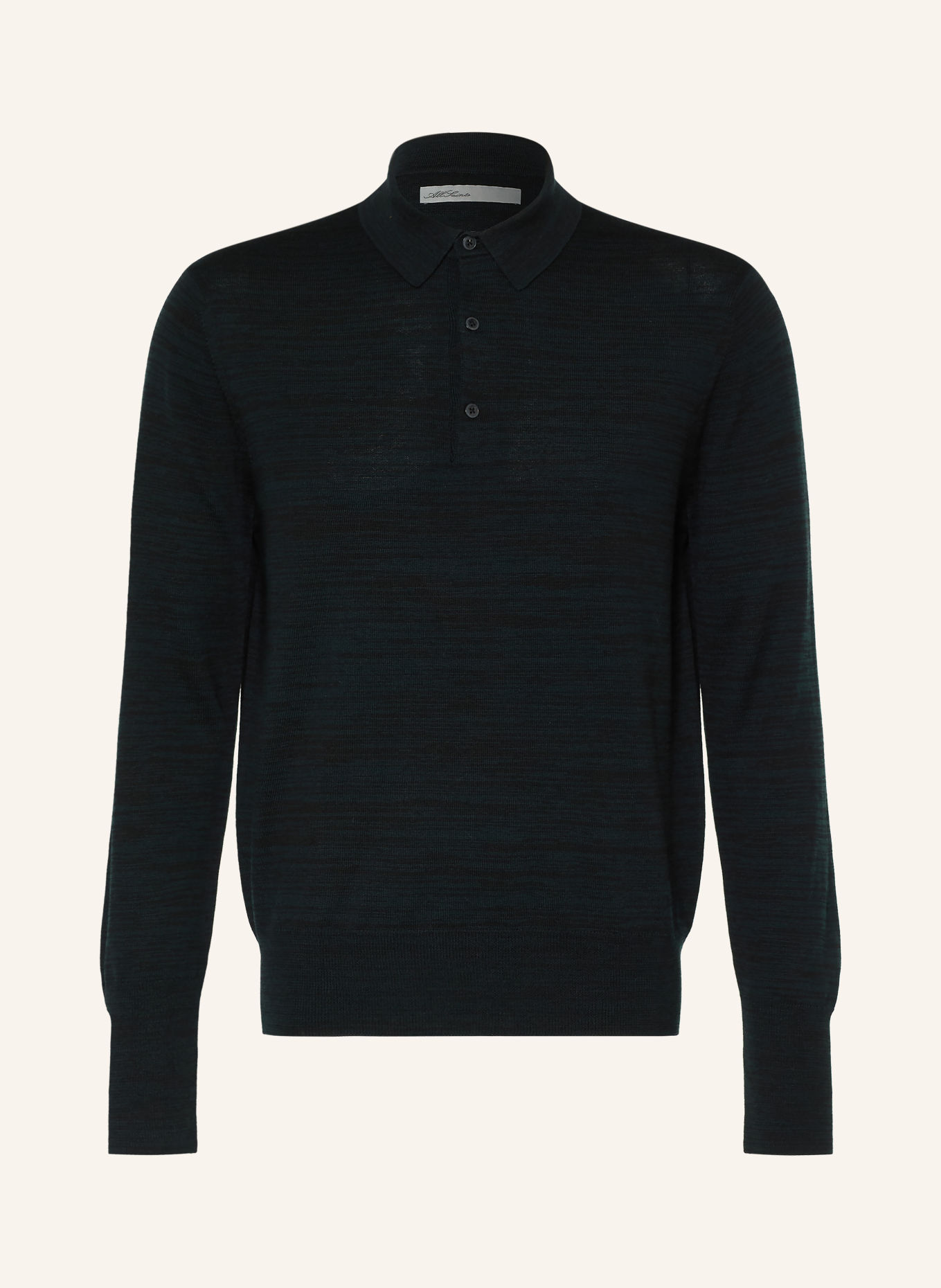 ALLSAINTS Strick-Poloshirt BETON: SCHWARZ / DUNKELGRÜN