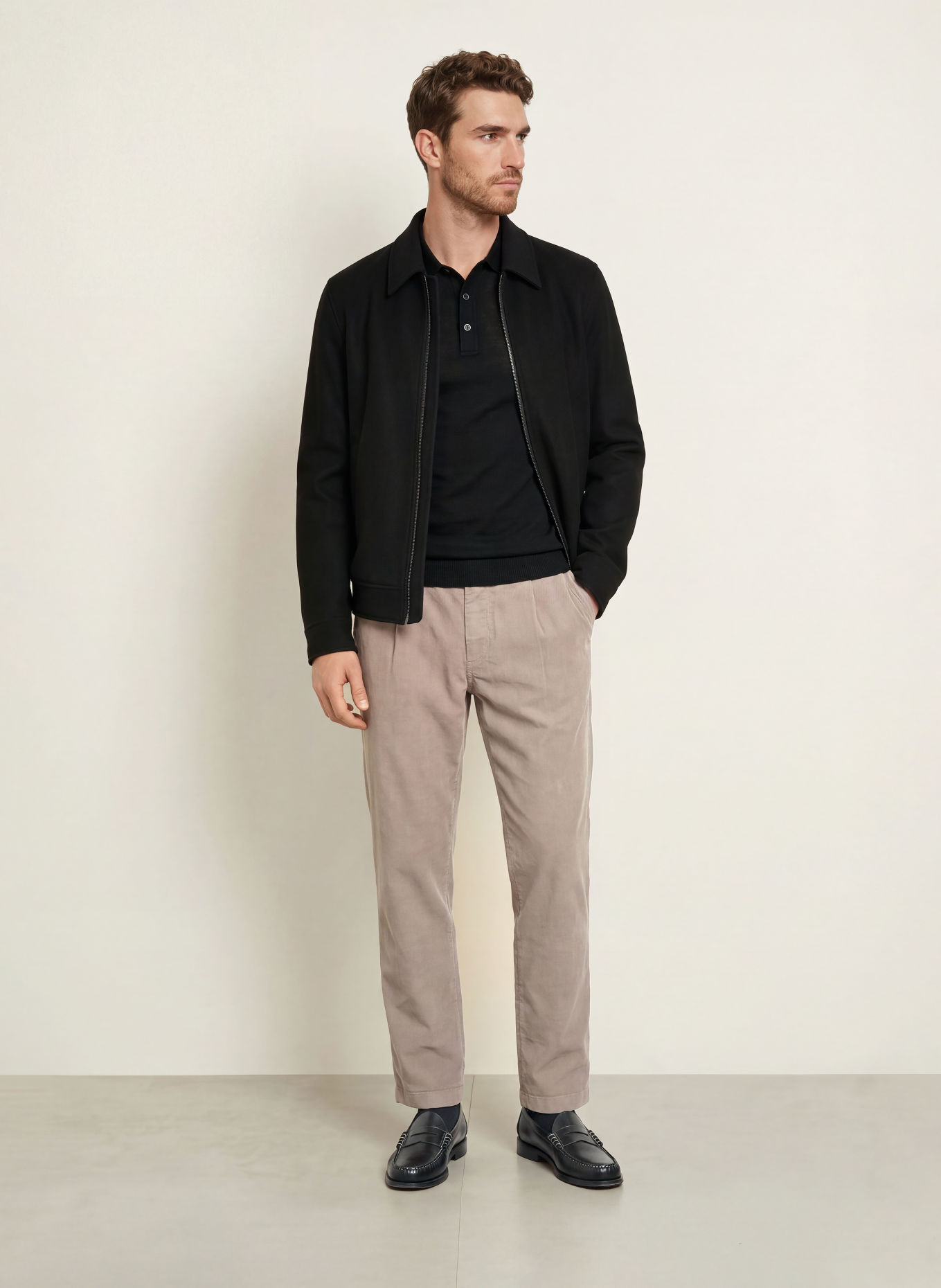 MAERZ MUENCHEN Knit polo shirt: BLACK