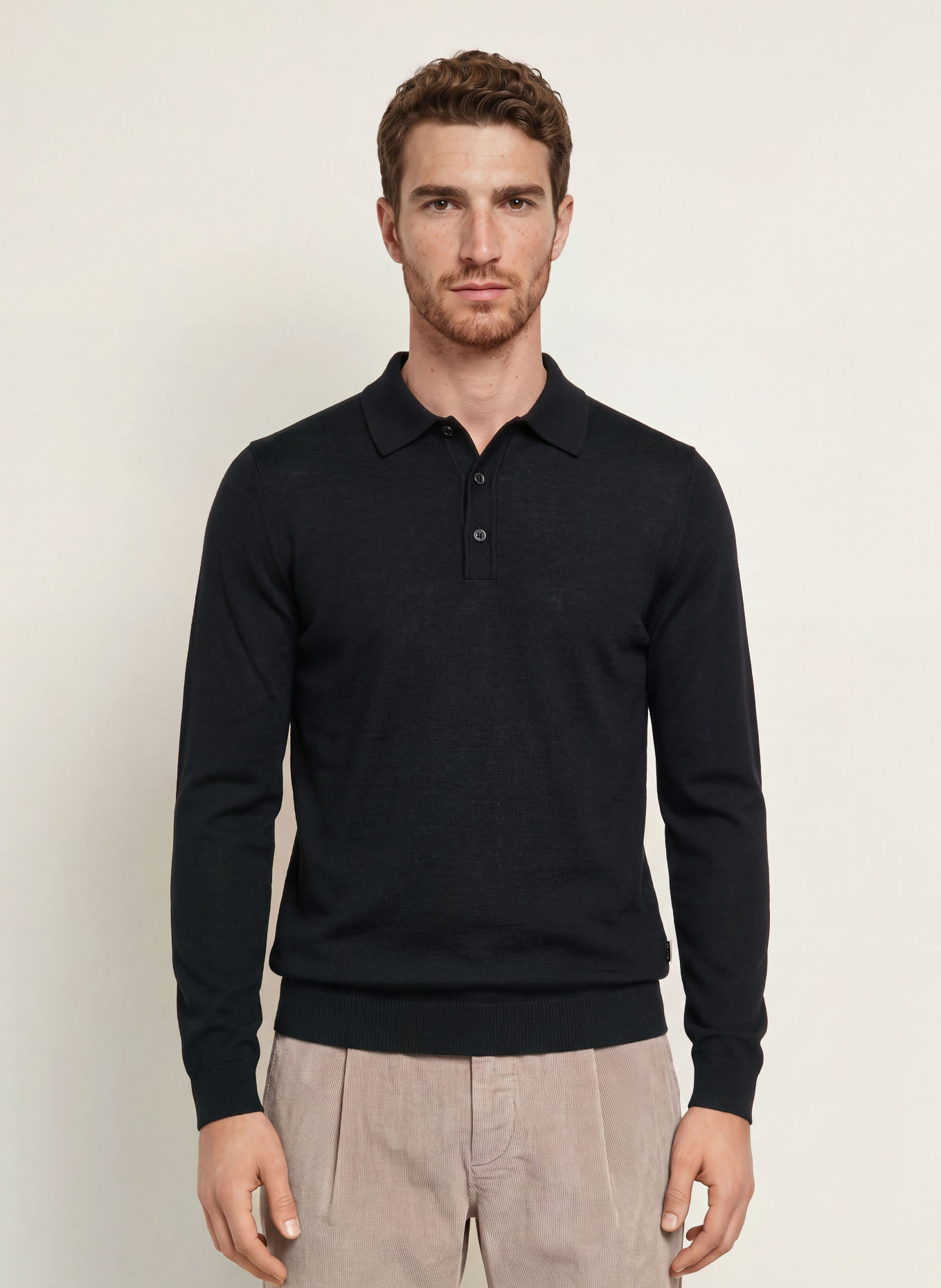 MAERZ MUENCHEN Knit polo shirt: BLACK