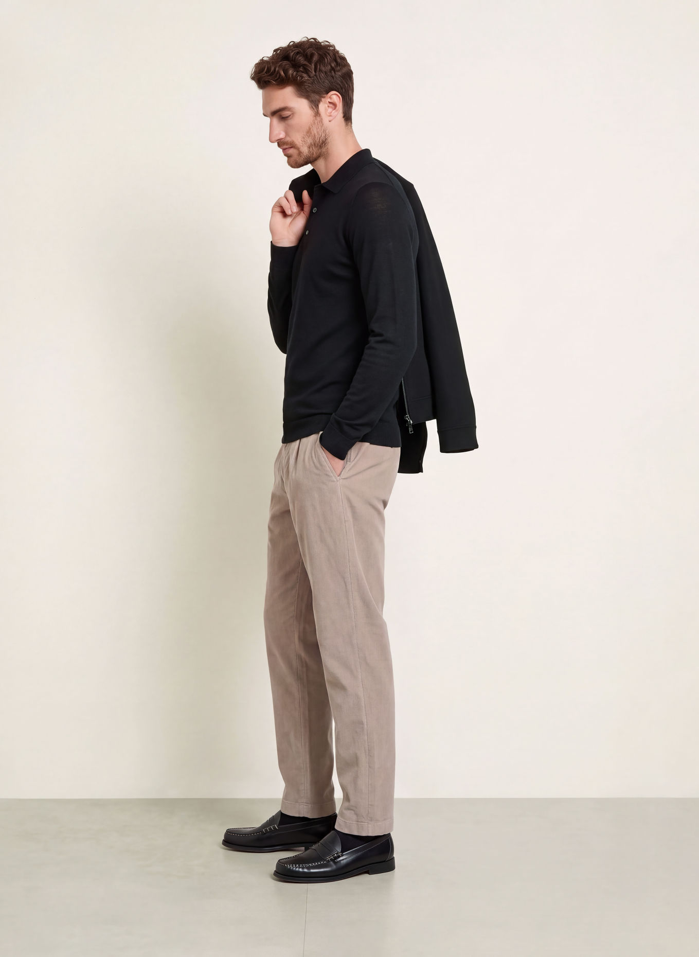 MAERZ MUENCHEN Knit polo shirt: BLACK