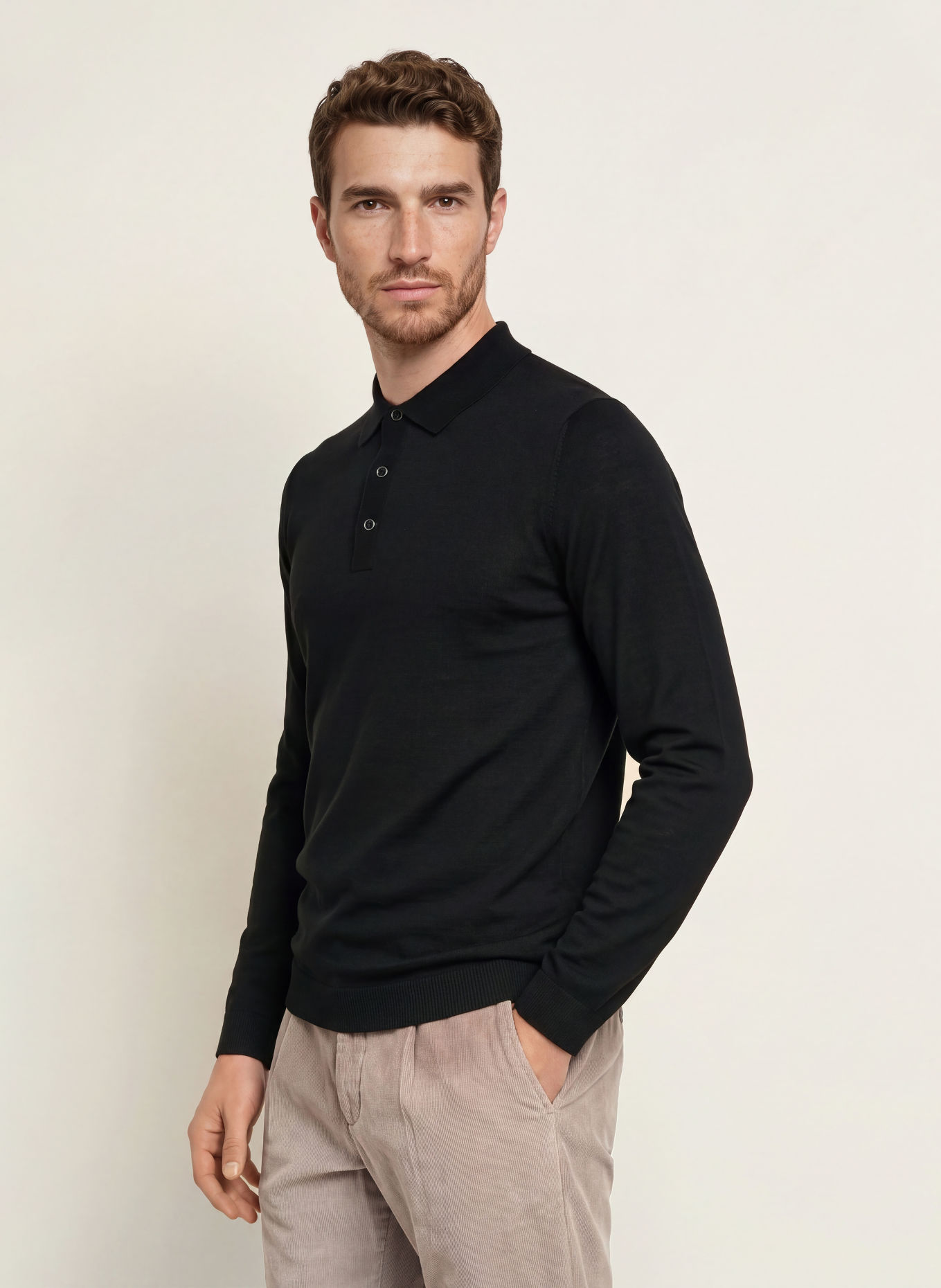MAERZ MUENCHEN Knit polo shirt: BLACK