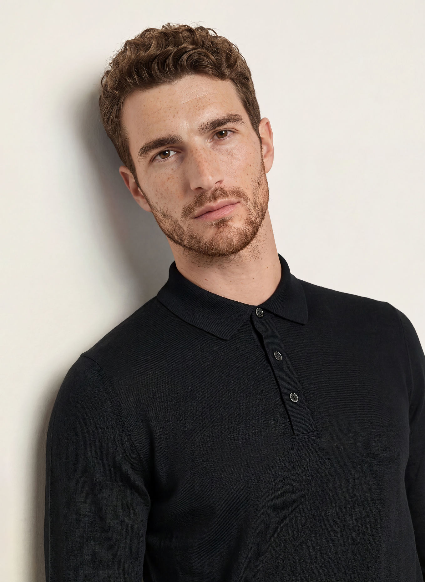 MAERZ MUENCHEN Knit polo shirt: BLACK