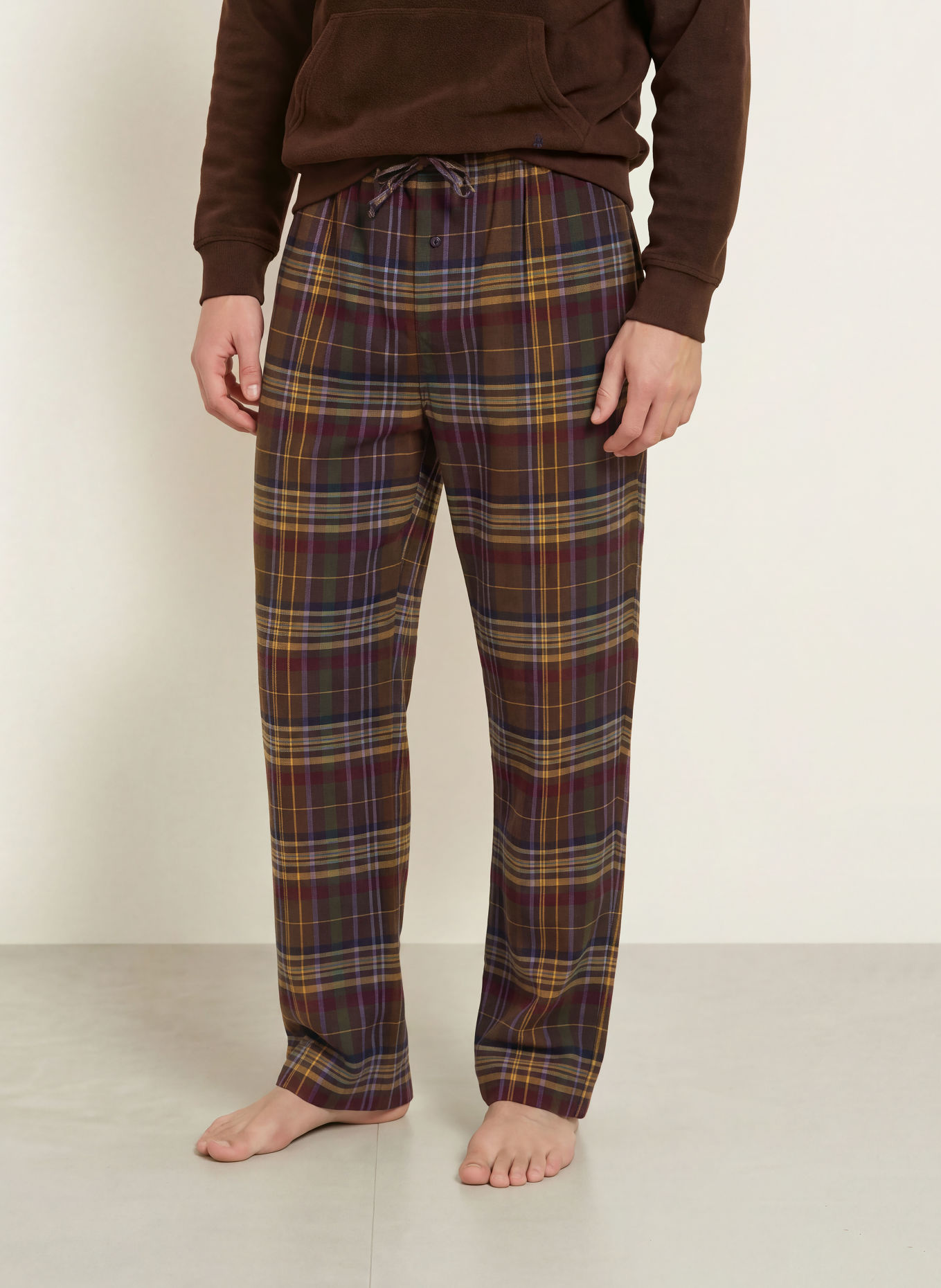 POLO RALPH LAUREN Lounge-Hose aus Flanell: BRAUN / HELLBRAUN / LILA