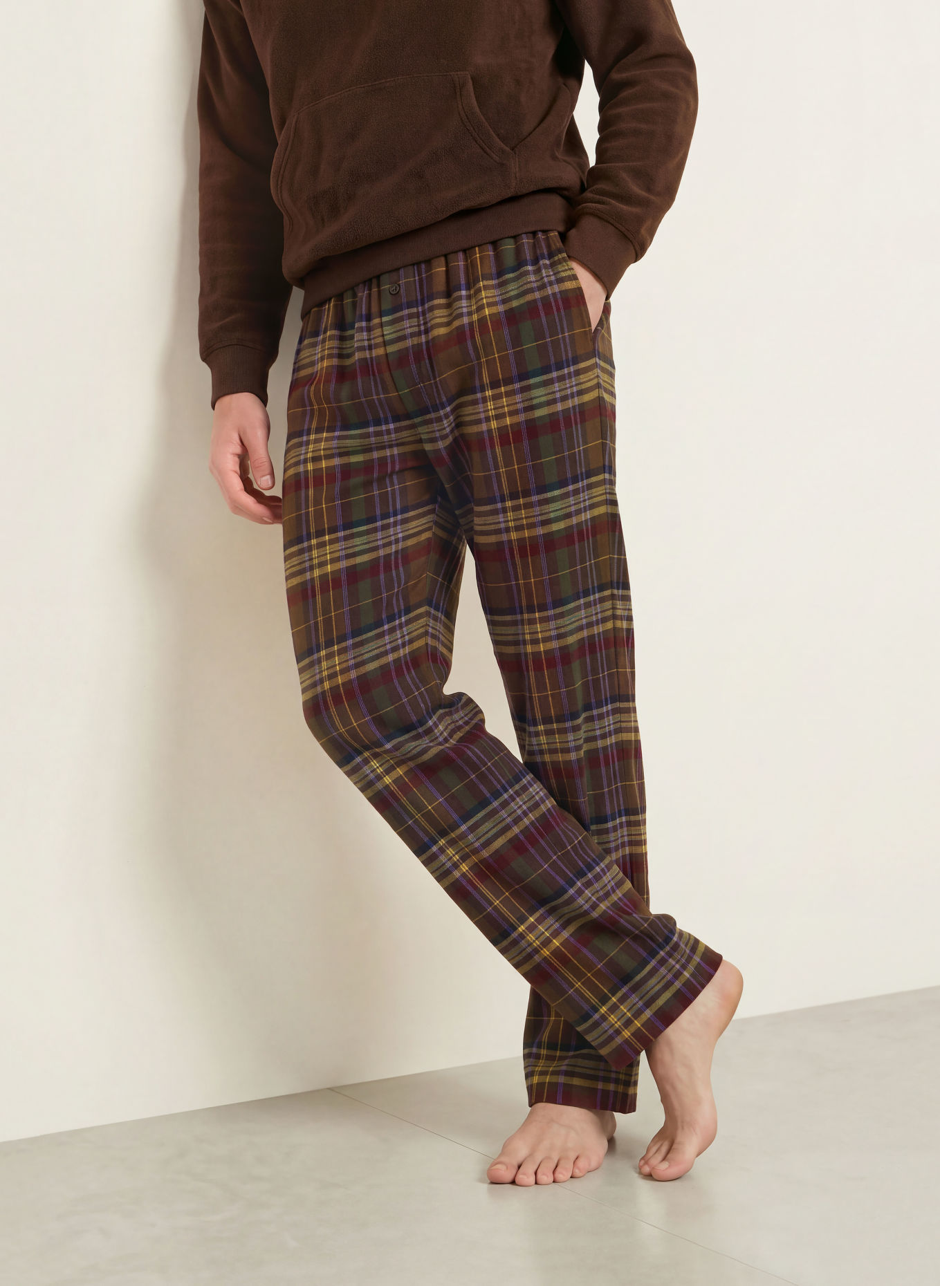 POLO RALPH LAUREN Lounge-Hose aus Flanell: BRAUN / HELLBRAUN / LILA