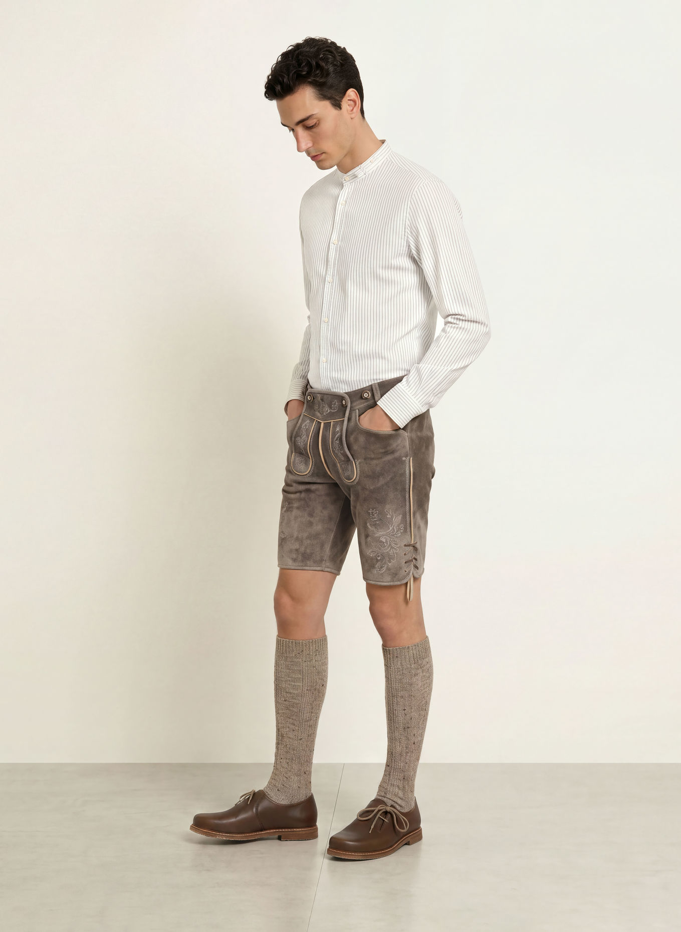 Gottseidank Krojová košile LENZ Slim Fit se stojáčkem: BÍLÁ / TMAVĚ MODRÁ