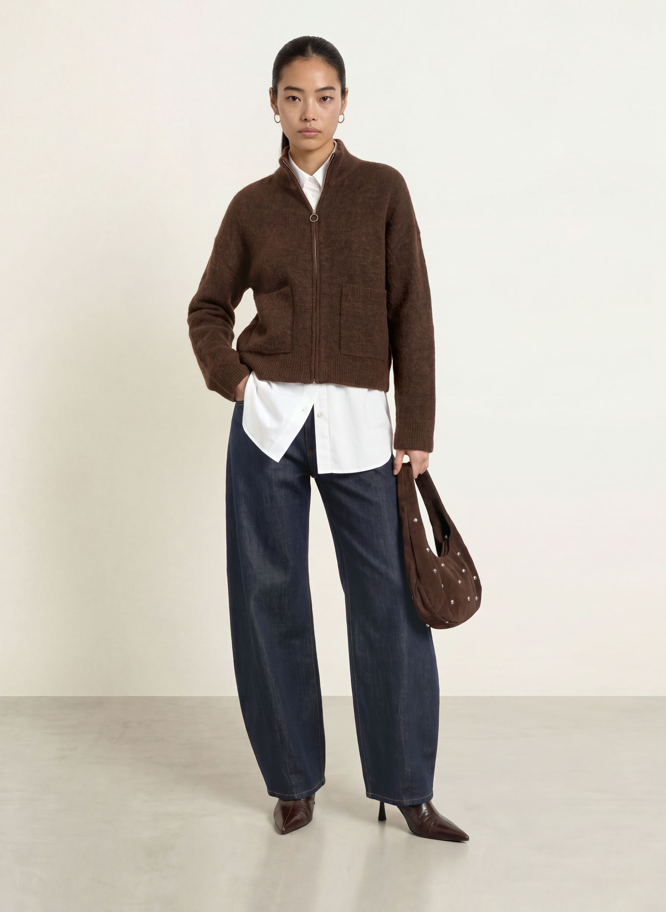 SELECTED Cardigan with alpaca: DARK BROWN