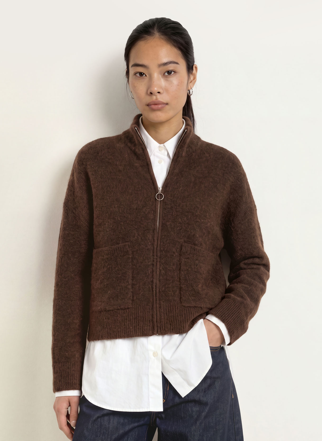 SELECTED Cardigan with alpaca: DARK BROWN