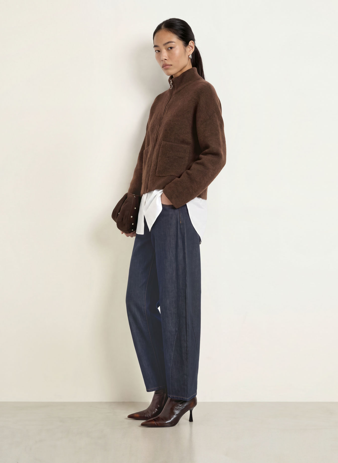 SELECTED Cardigan with alpaca: DARK BROWN