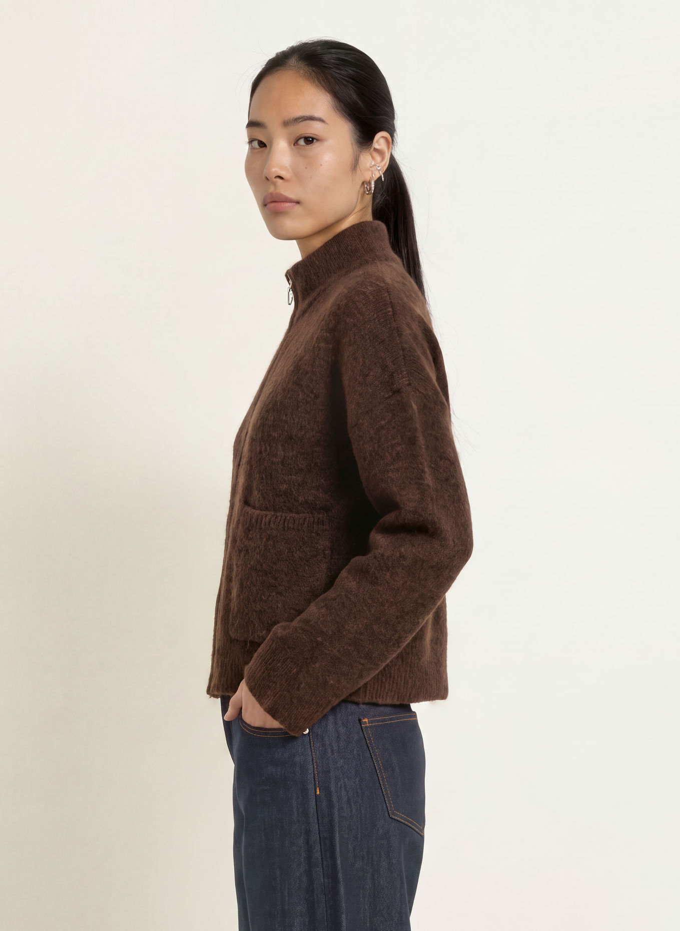 SELECTED Cardigan with alpaca: DARK BROWN