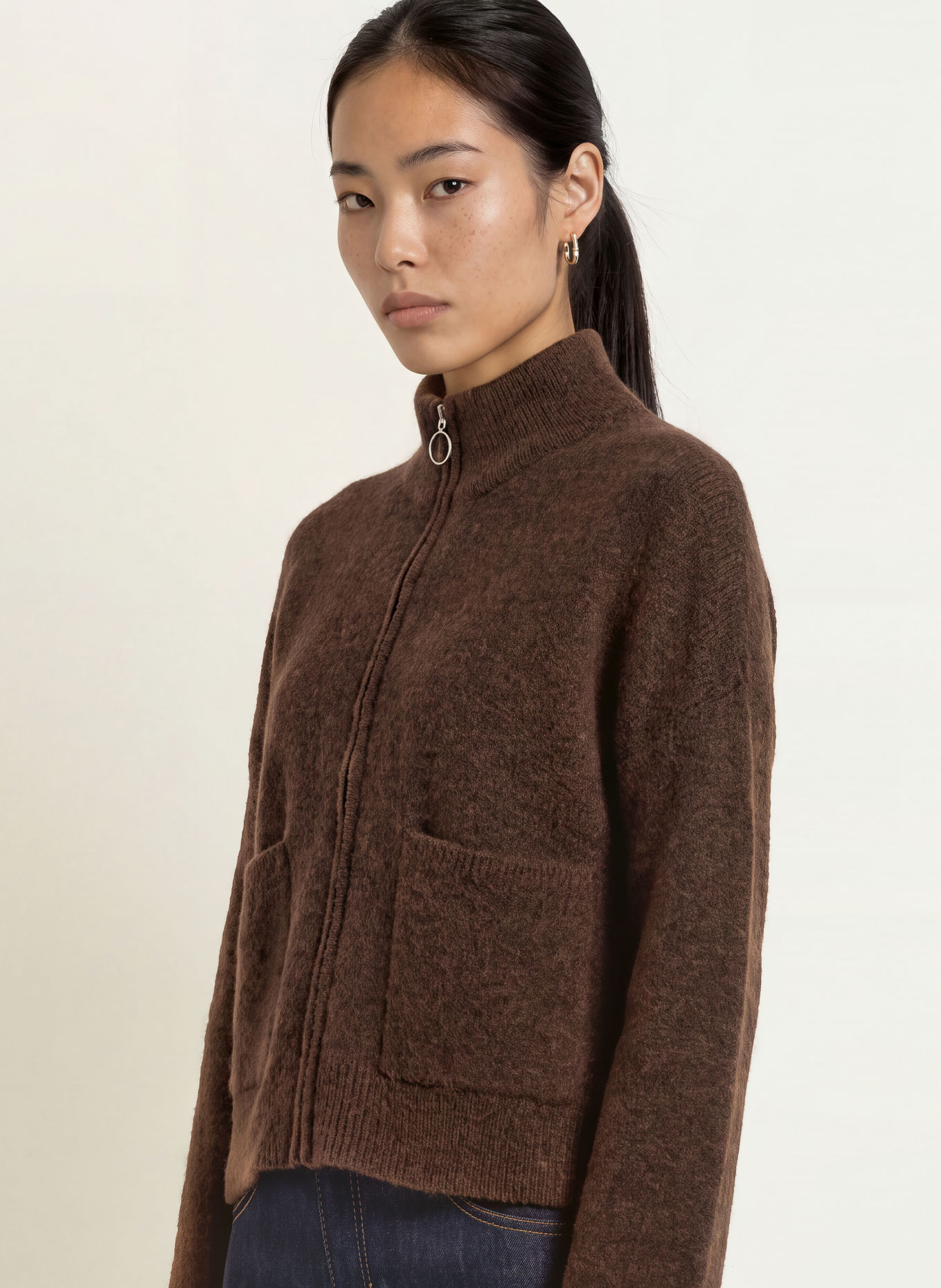 SELECTED Cardigan with alpaca: DARK BROWN