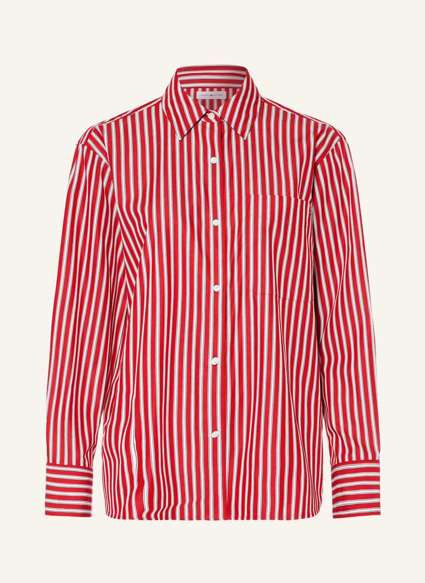 TOMMY HILFIGER skjortblus: RÖD / VIT