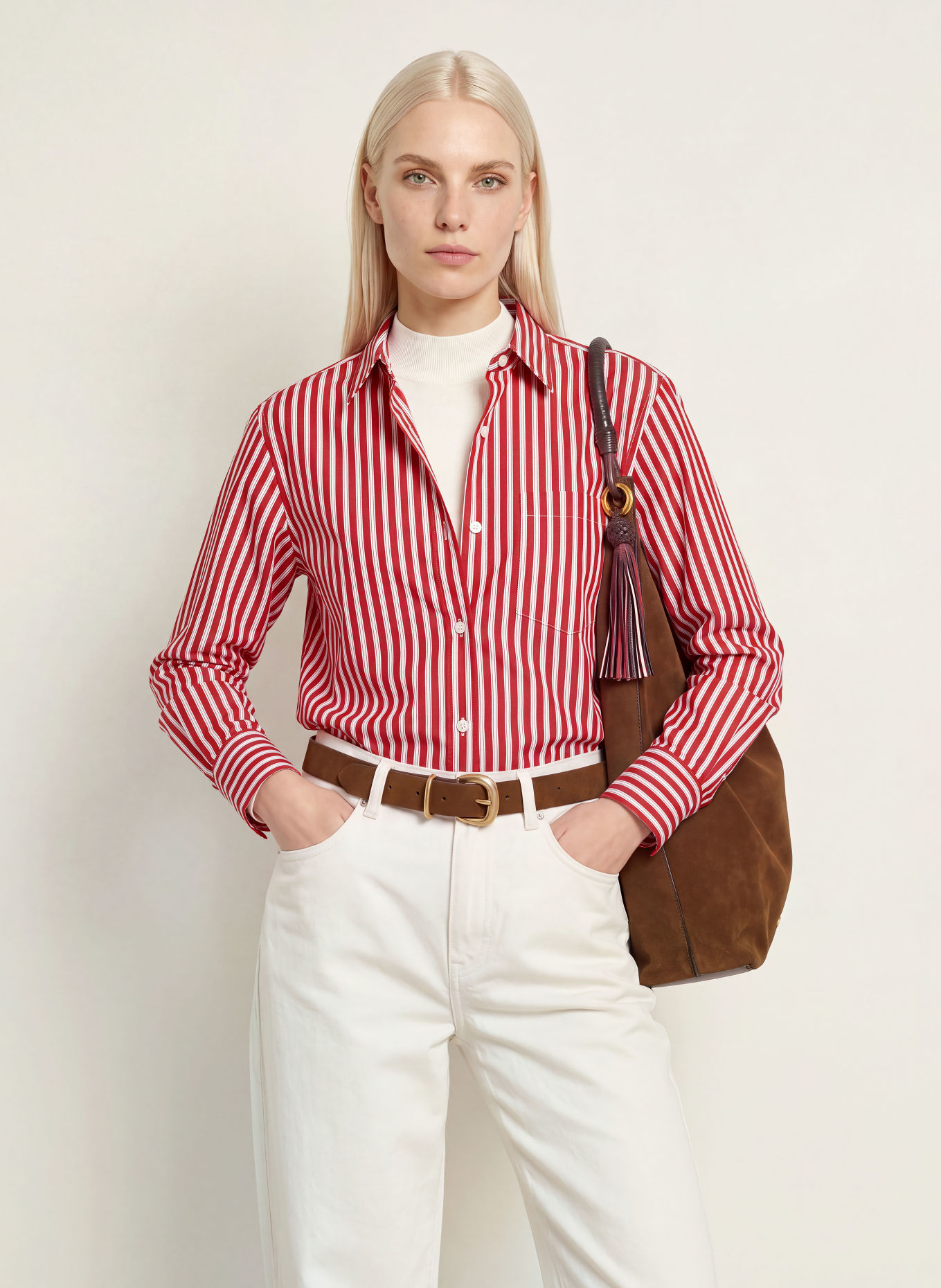 TOMMY HILFIGER skjortblus: RÖD / VIT