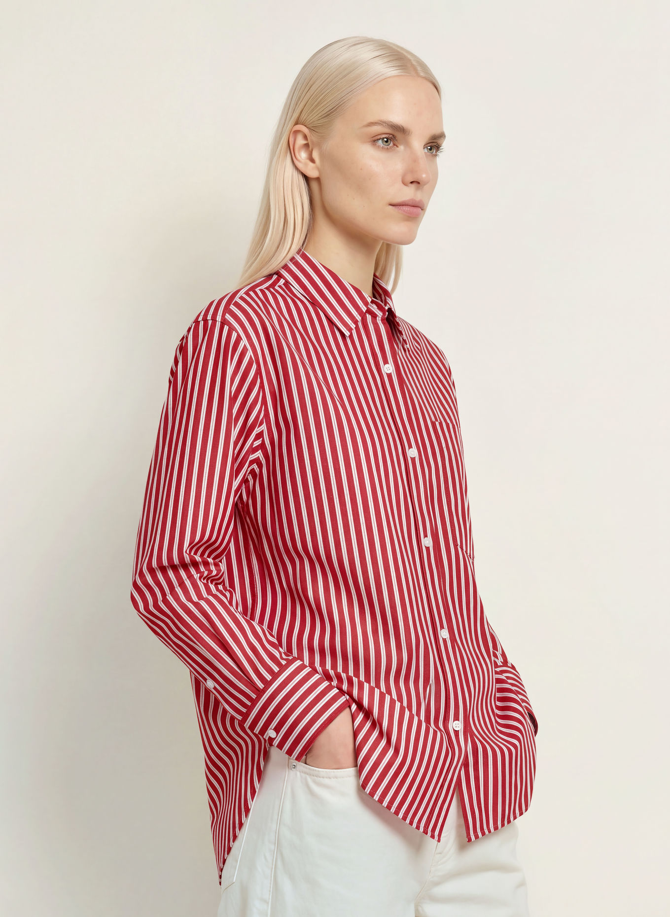TOMMY HILFIGER skjortblus: RÖD / VIT