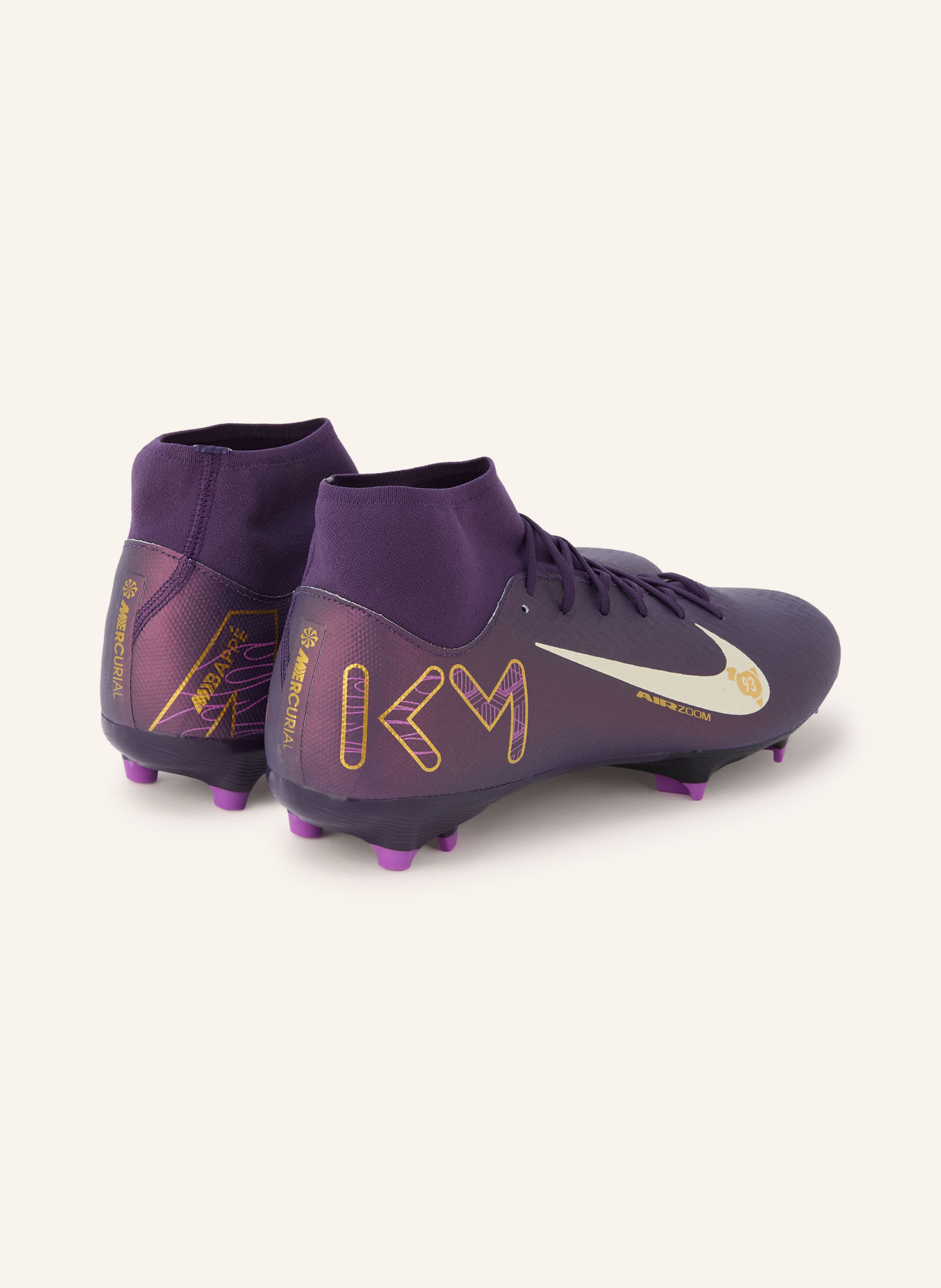 Nike Fußballschuhe ZM SUPERFLY 10 ACADEMY KYLIAN MBAPPÉ: DUNKELLILA / GOLD / WEISS