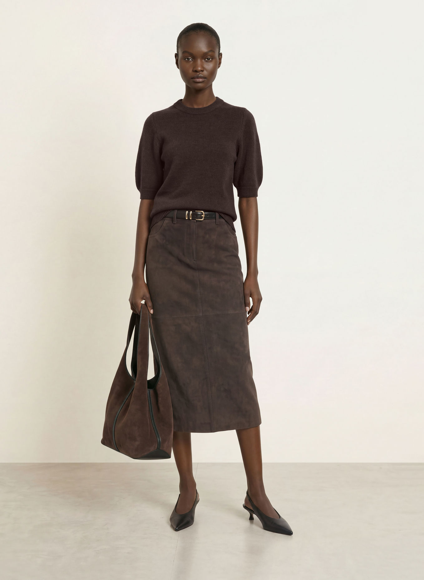 LADNERI Gebreid shirt POUPETTE van kasjmier: MARRON FONCÉ