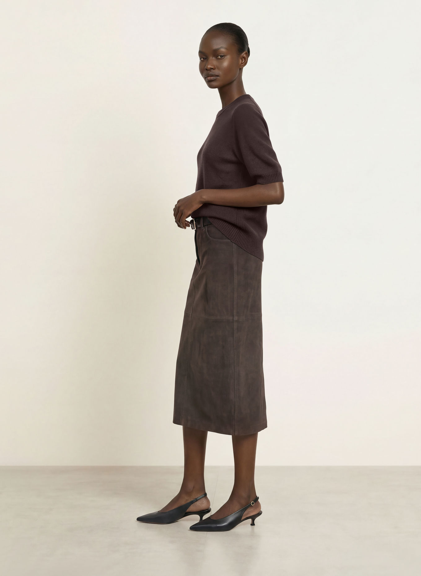 LADNERI Gebreid shirt POUPETTE van kasjmier: MARRON FONCÉ