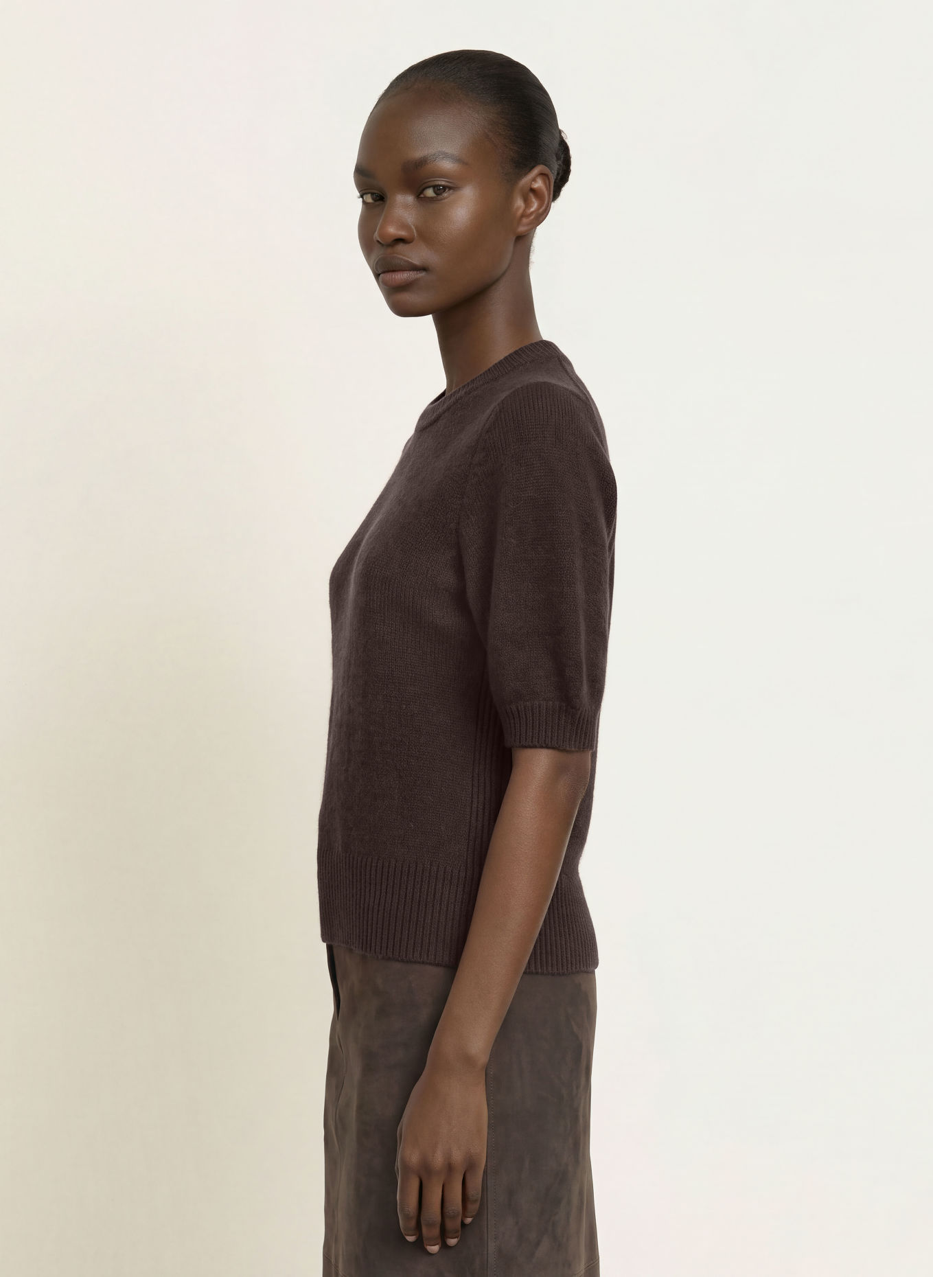 LADNERI Gebreid shirt POUPETTE van kasjmier: MARRON FONCÉ