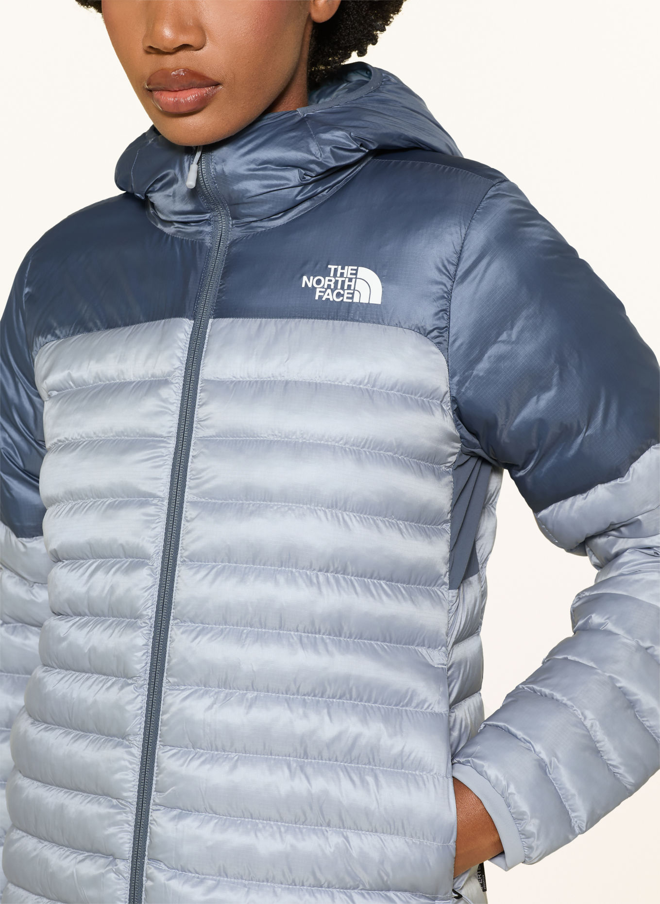 THE NORTH FACE TERRA PEAK Hoodie Quilted Jacket: LIGHT BLUE / BLUE GRAY
