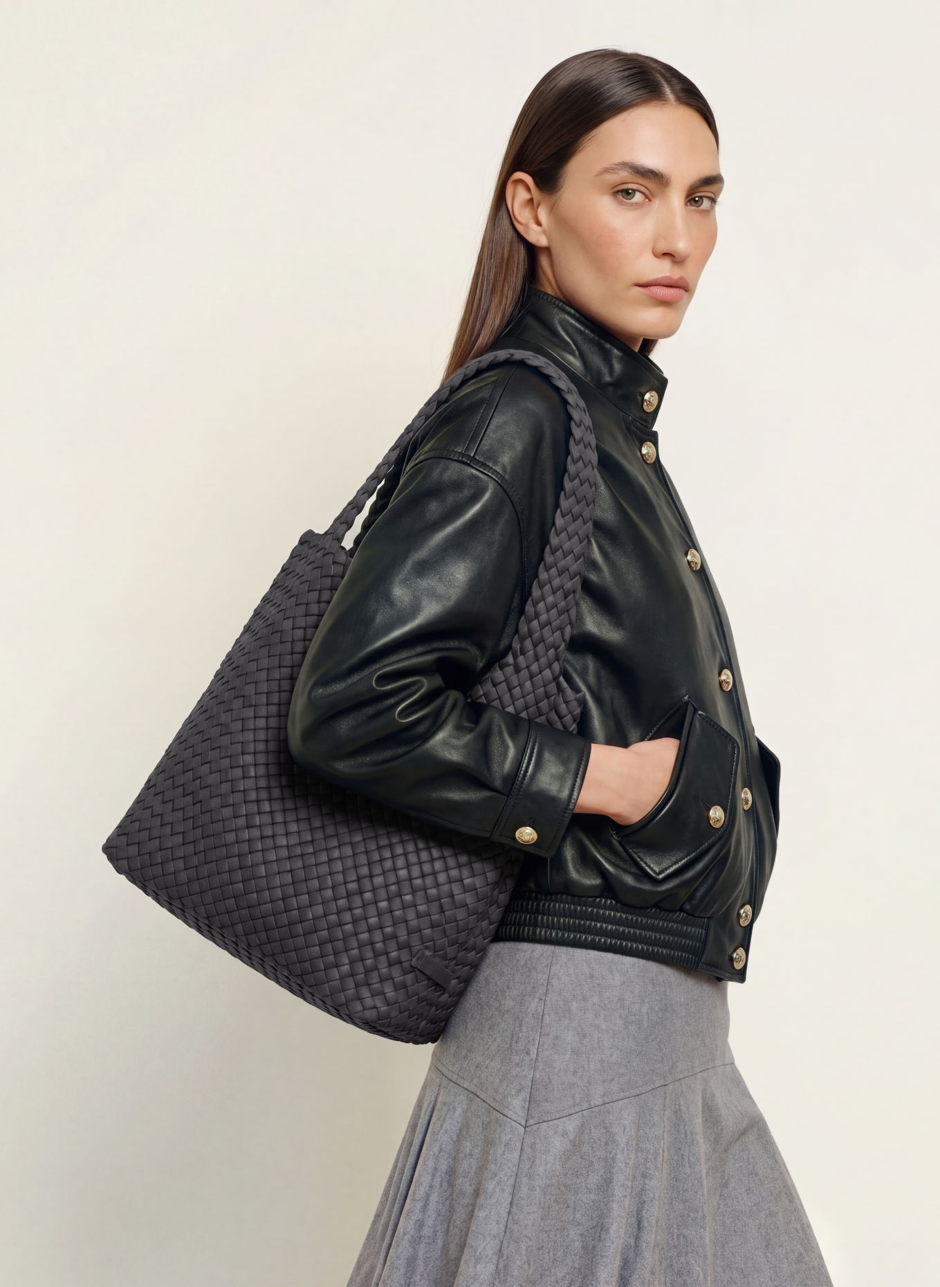 Naghedi MEDIUM Bucket bag with Pouch: DARK GRAY