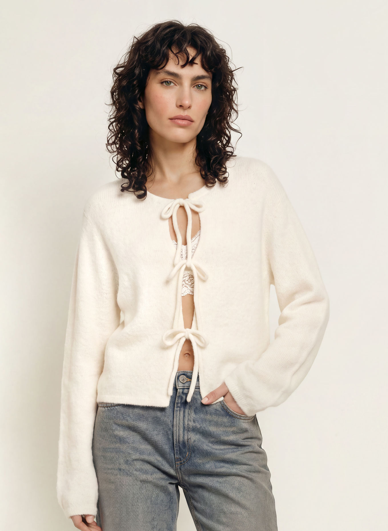 black palms ZUSIE cardigan with alpaca: ECRU