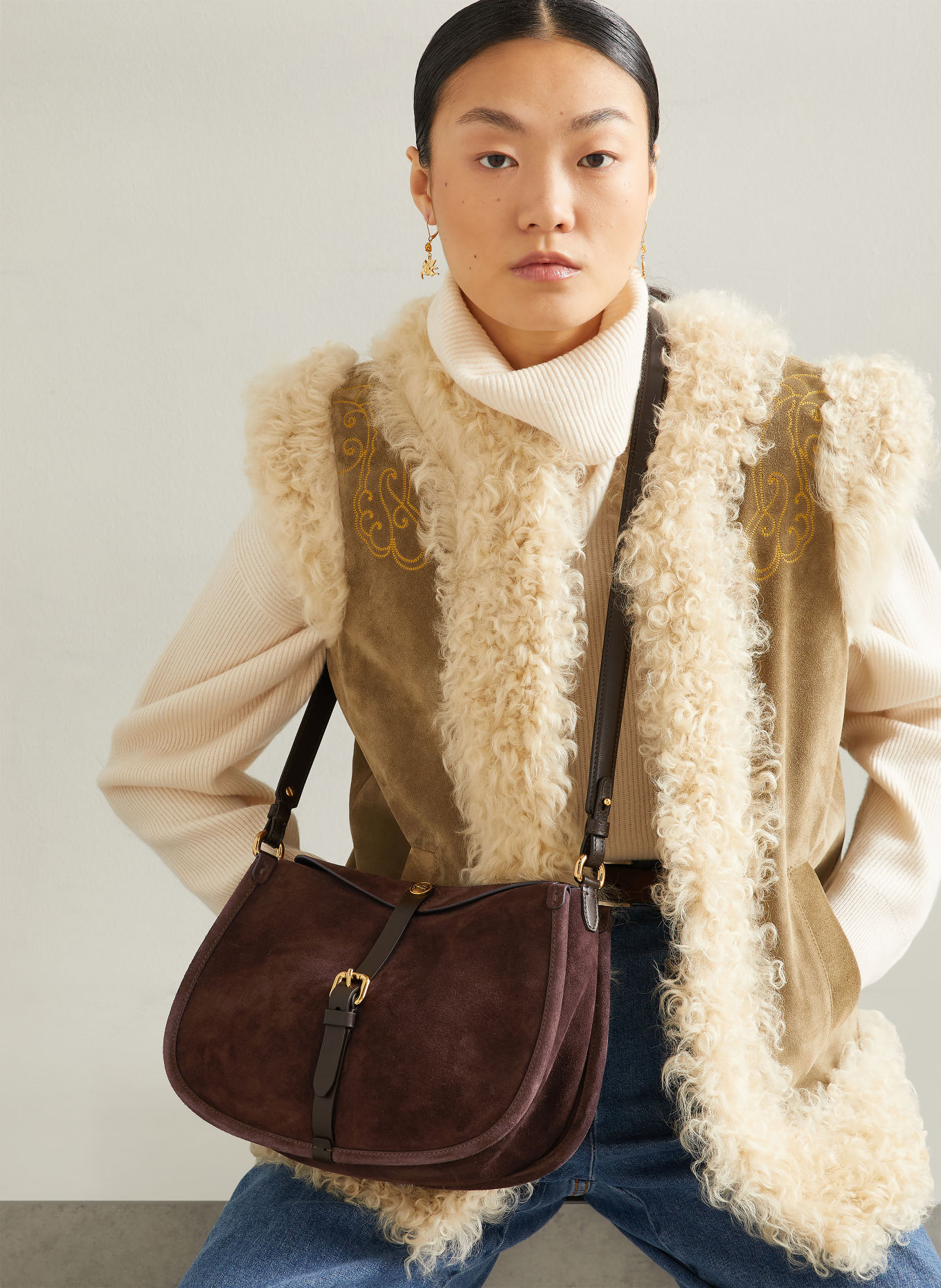 ETRO Schoudertas MEDIUM: MARRON FONCÉ / GOUD