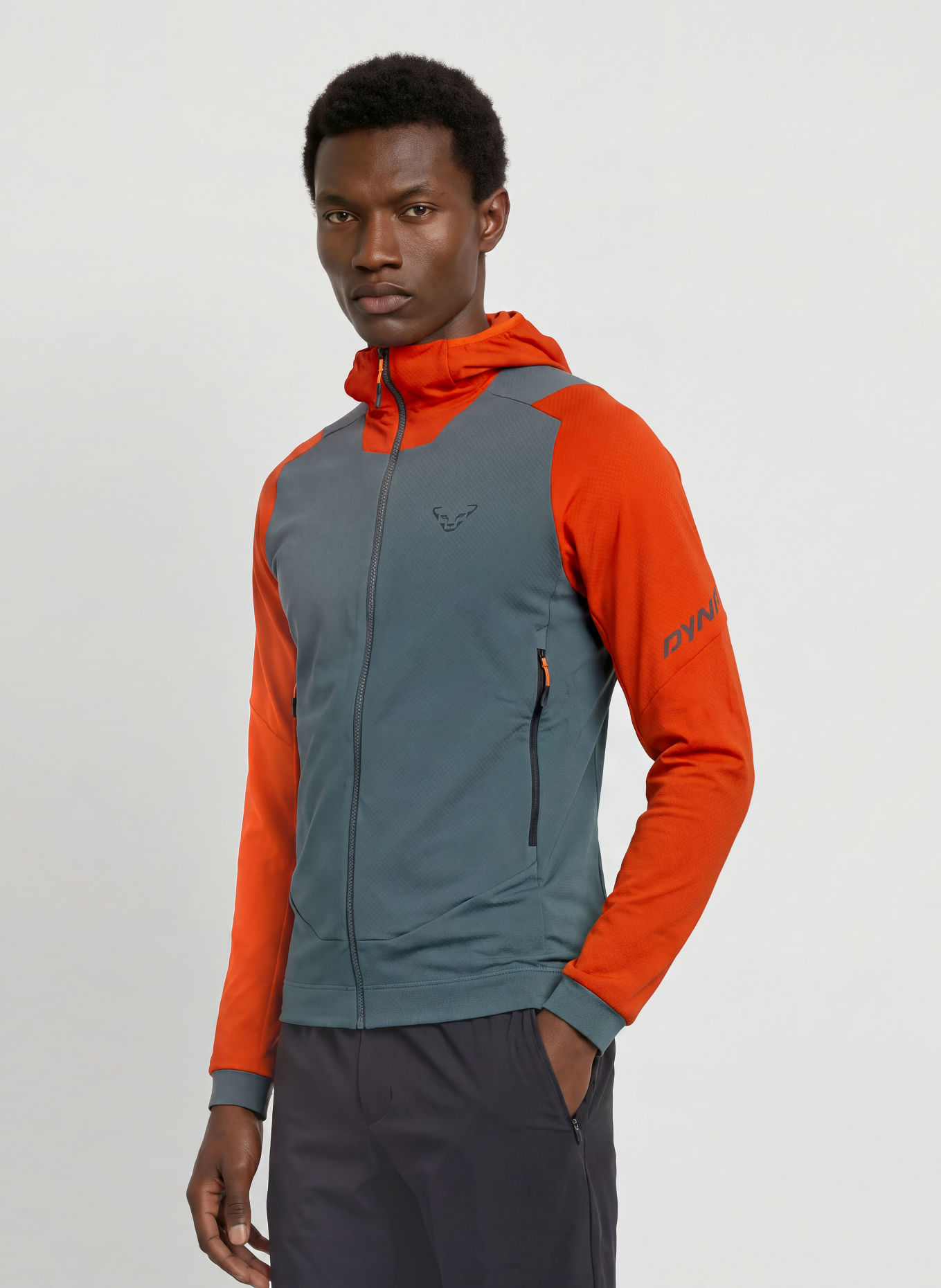 DYNAFIT BLACKLIGHT THERM HOODED mid-layer jacket: DARK ORANGE / DARK GRAY / NEON ORANGE