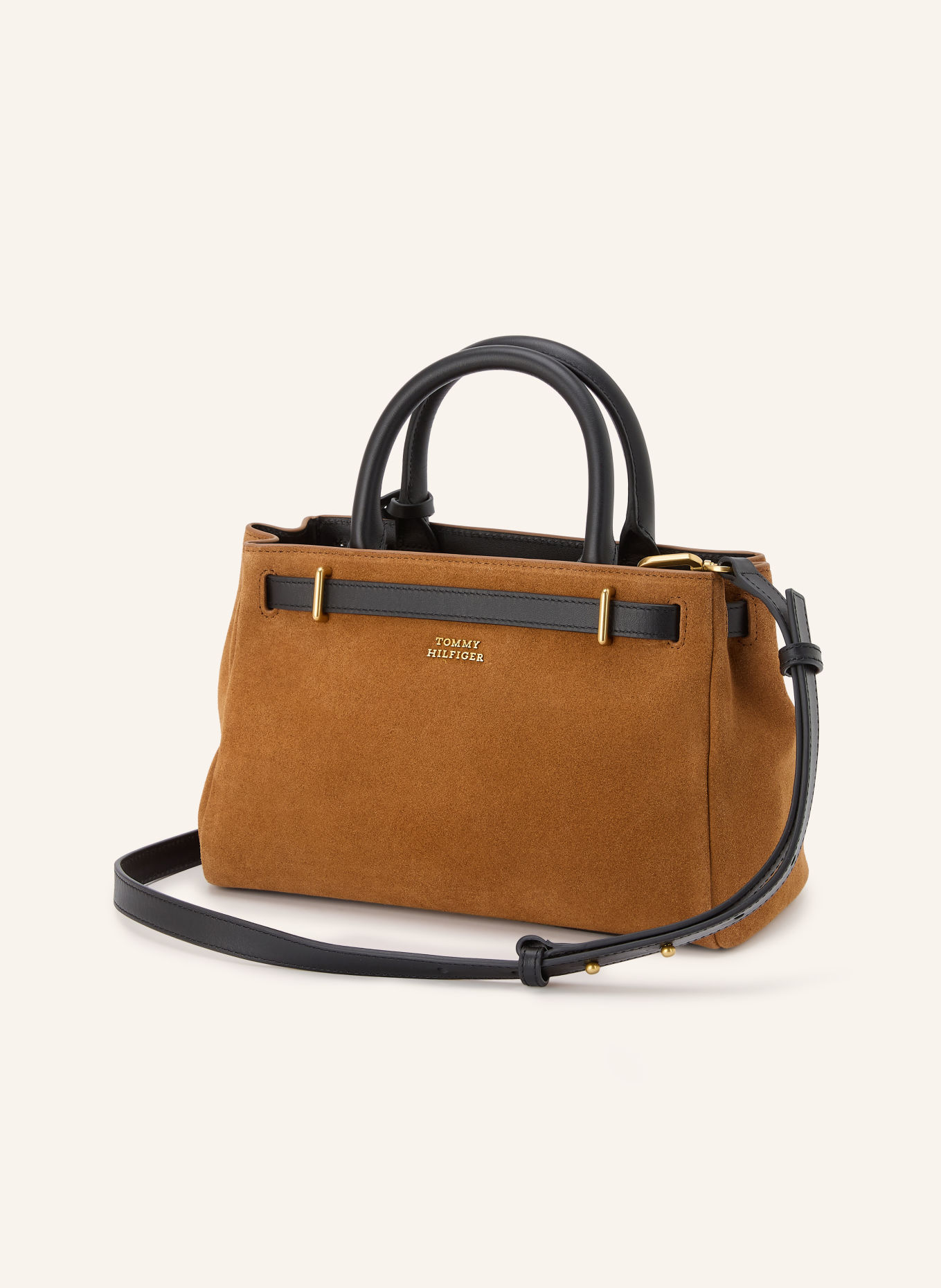 TOMMY HILFIGER AMERICAN ICON MINI crossbody bag: COGNAC / GOLD / BLACK