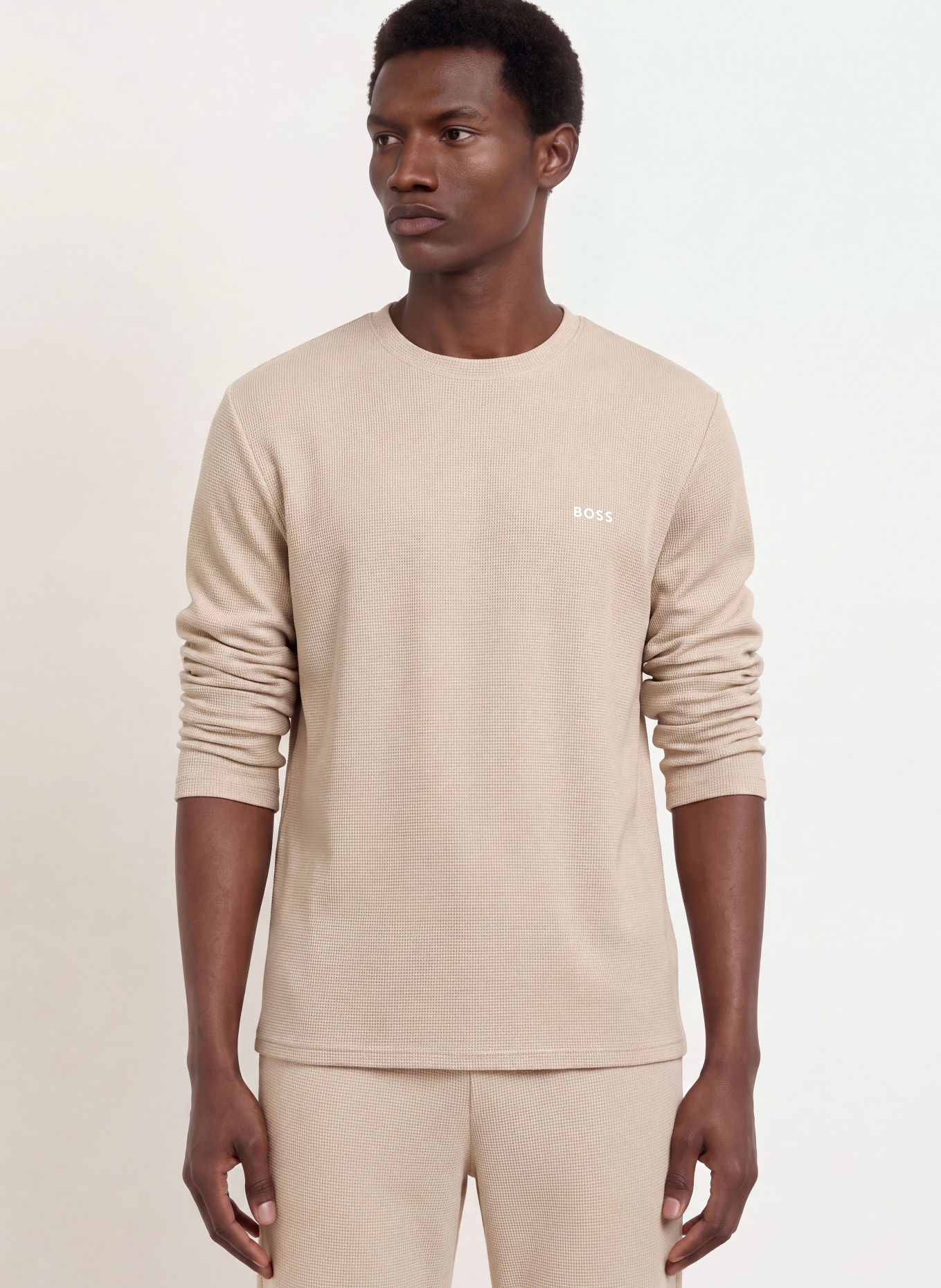 BOSS Slaapshirt WAFFLE: LICHTBRUIN