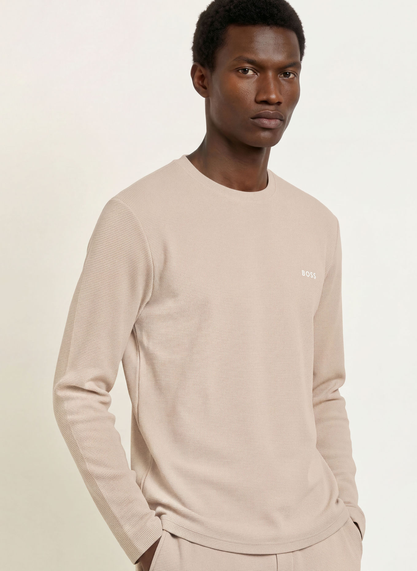 BOSS Slaapshirt WAFFLE: LICHTBRUIN