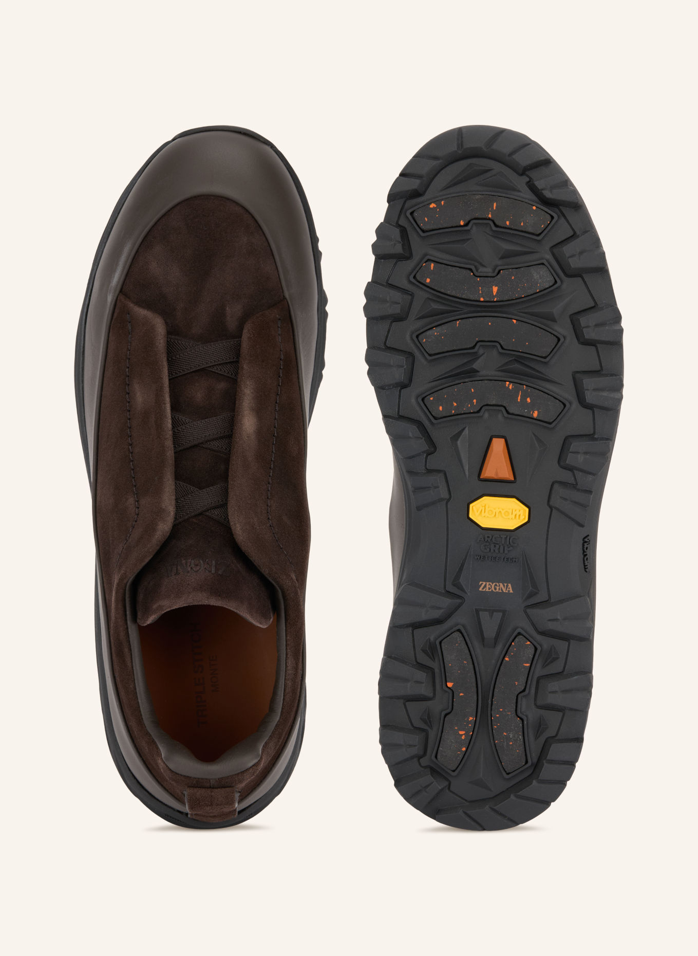 ZEGNA TRIPLE STITCH MONTE sneaker: DARK BROWN