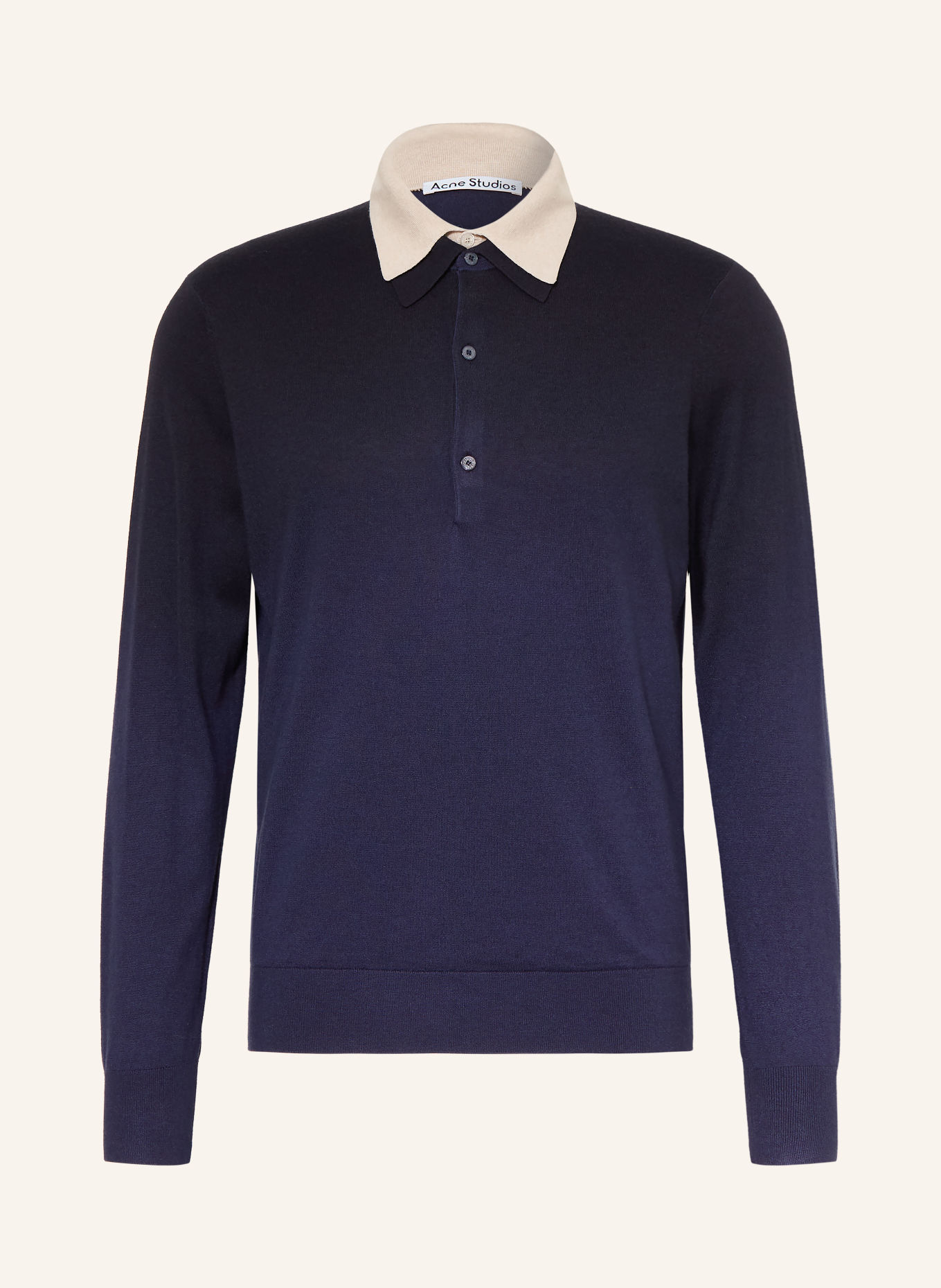 Acne Studios Knitted polo shirt made of silk: DARK BLUE / BEIGE