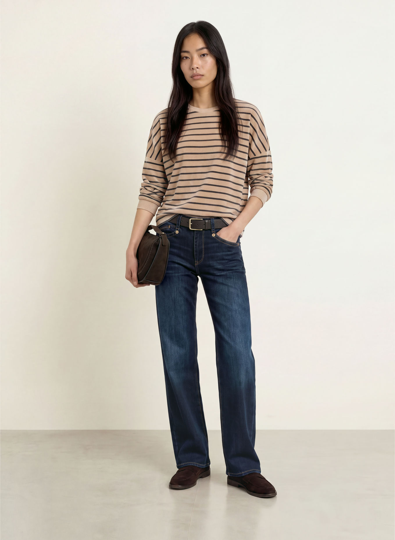 Herrlicher Velour shirt SMILA: BEIGE / BLACK