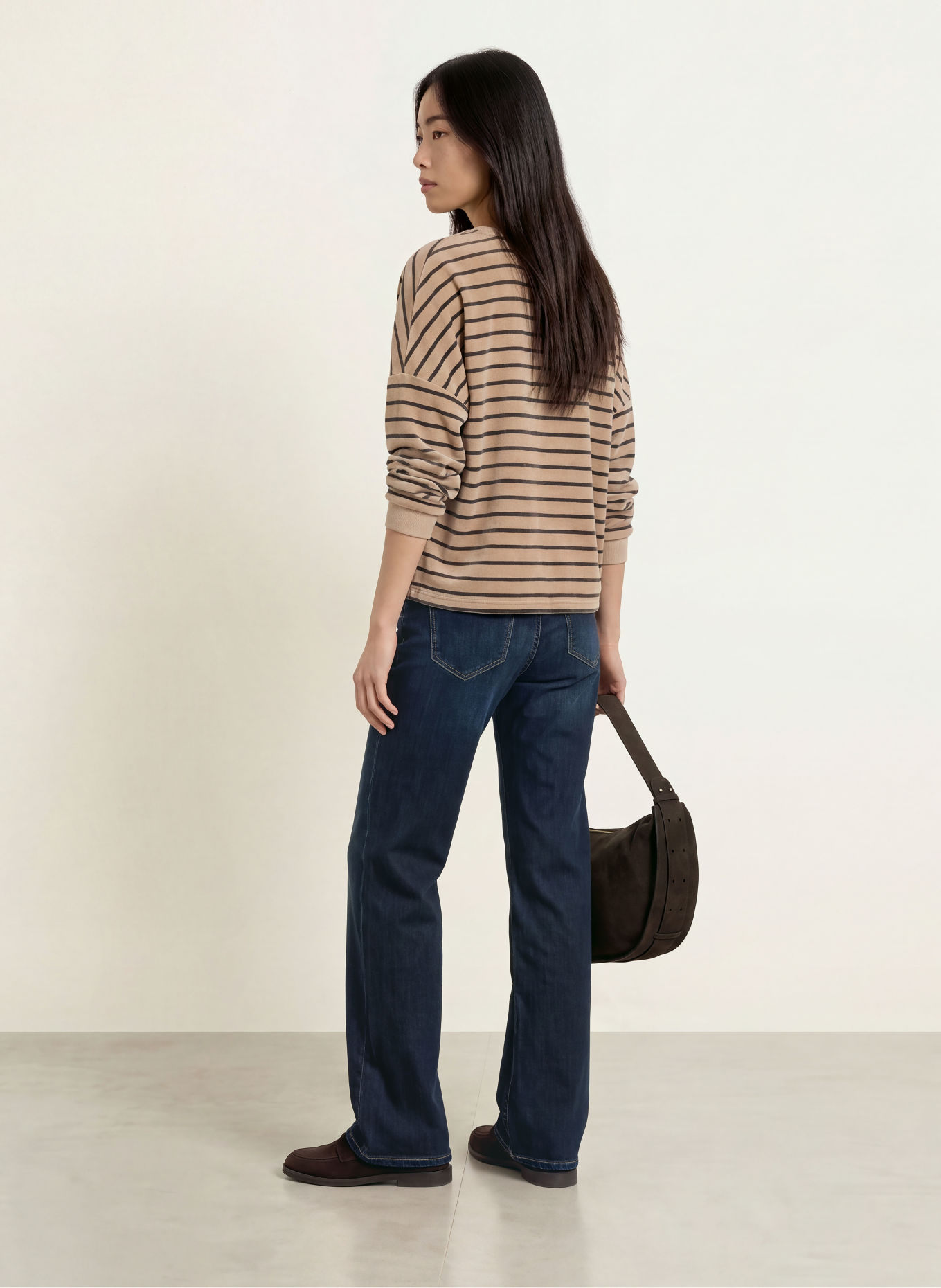 Herrlicher Velour shirt SMILA: BEIGE / BLACK