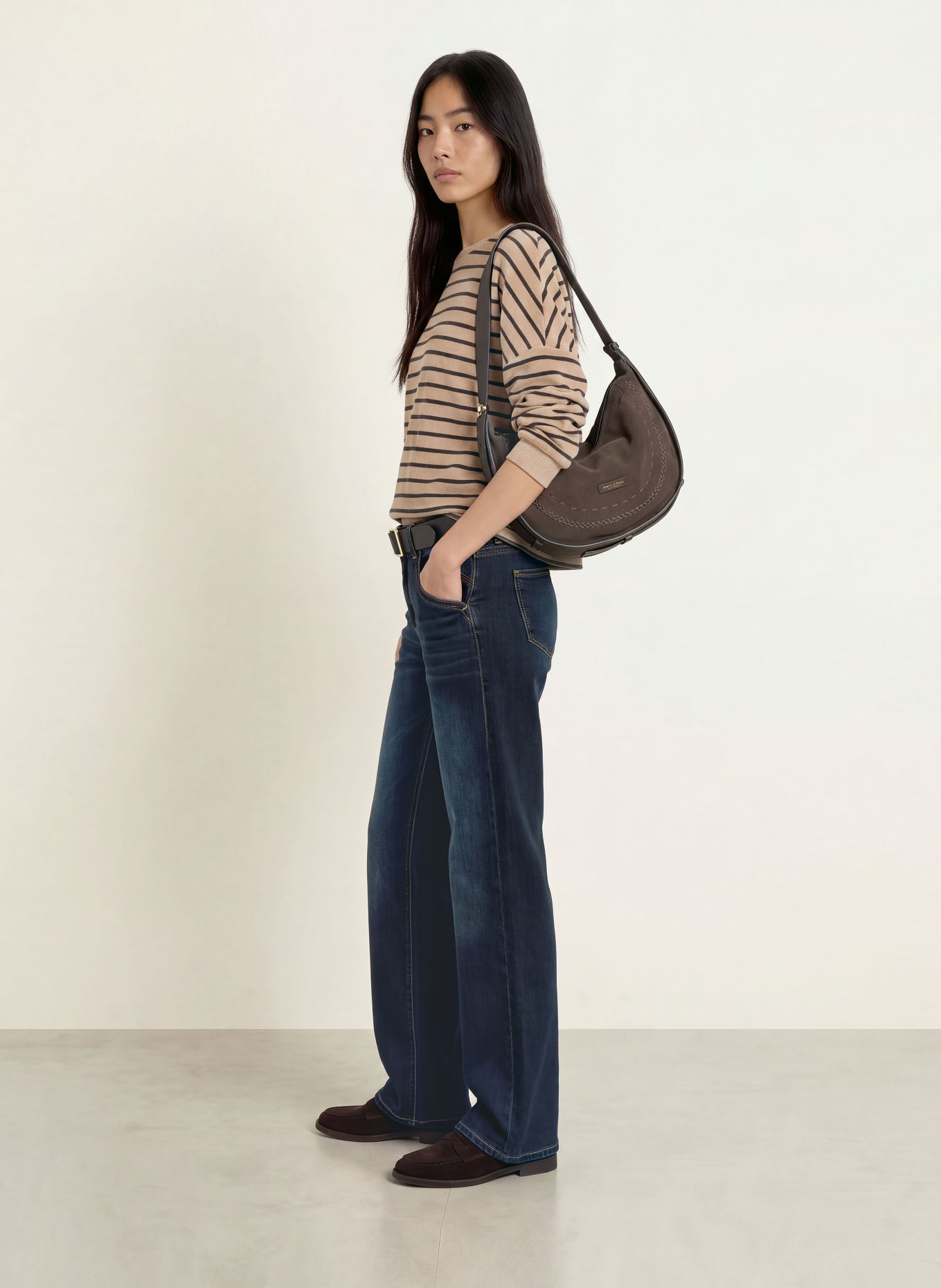 Herrlicher Velour shirt SMILA: BEIGE / BLACK