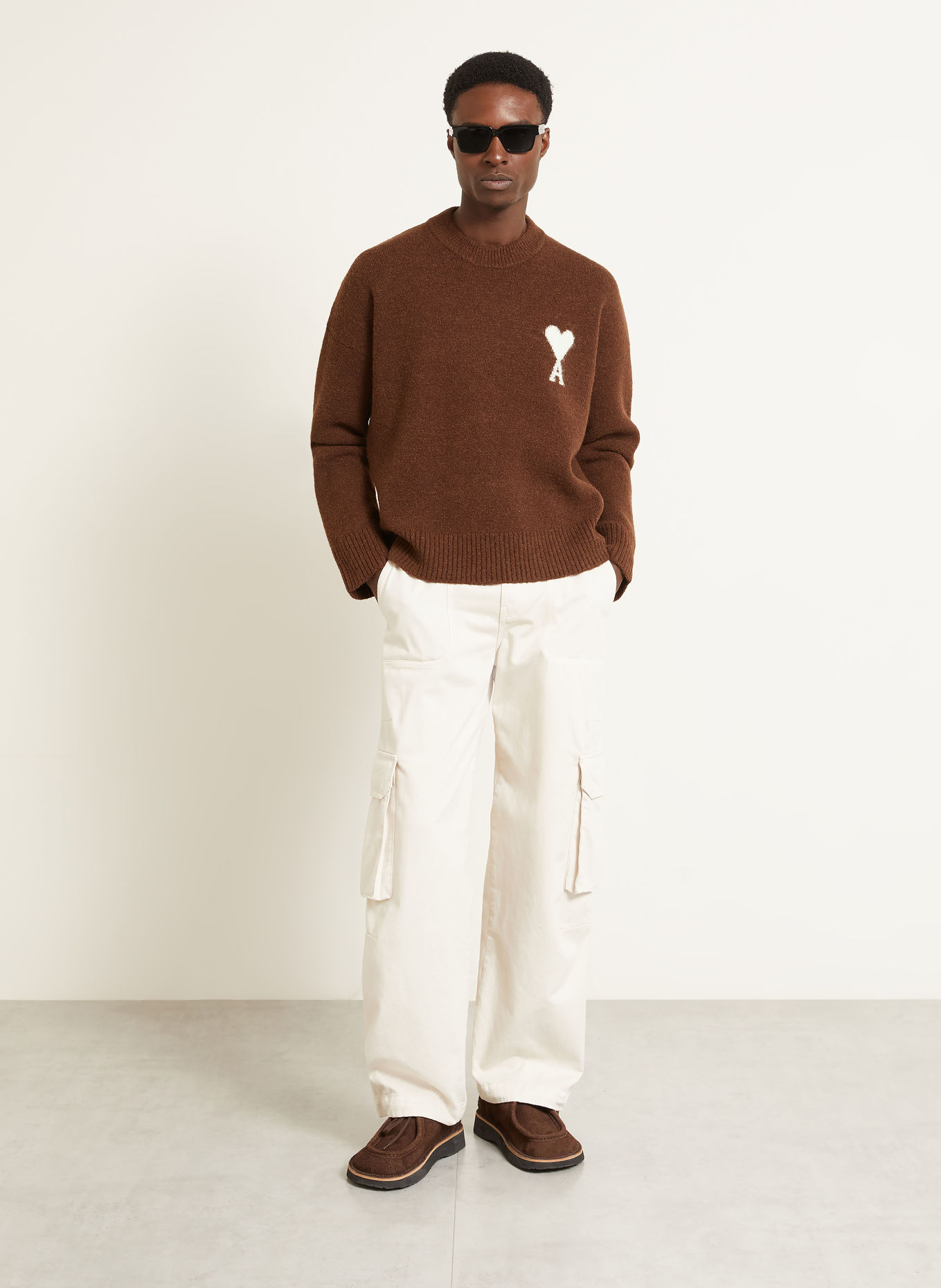 AMI PARIS Trui met alpaca: MARRON FONCÉ / CRÈME