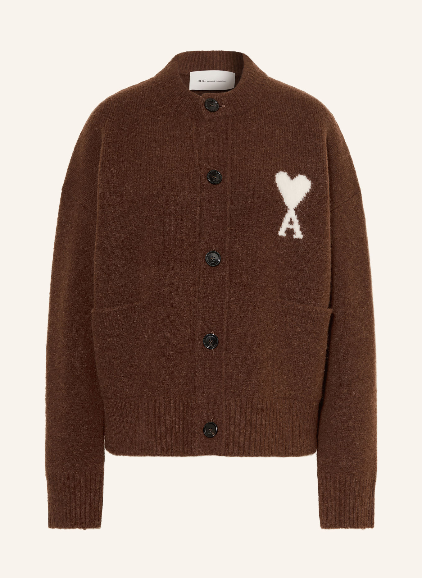 AMI PARIS Strickjacke mit Alpaka: DUNKELBRAUN / CREME